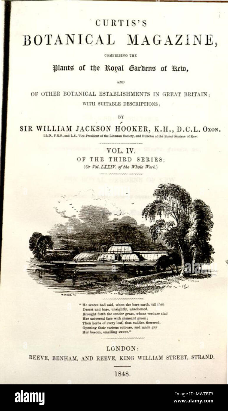 . Band 74 Titel. Auch als Serie 3, Vol.4 bekannt. TBA 594 Der Botanische Magazine-Vol 74 Titel Stockfoto