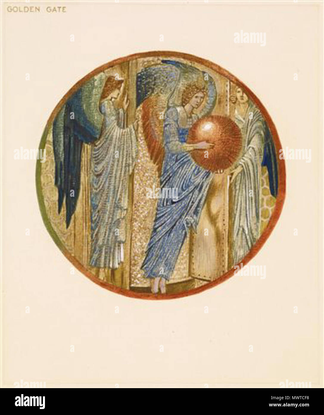 . Englisch: Nach Birmingham Museen site' eine Seite aus der Faksimile-ausgabe von Blume Buch Burne-Jones', einer von 38 Aquarell Zeichnungen von Henri Piazza et Cie reproduziert, für die Fine Art Society, London 1905." Die Blume veranschaulicht wird, ist 'Golden Gate'. 1905 596 Die Blume Buch - Golden Gate Stockfoto