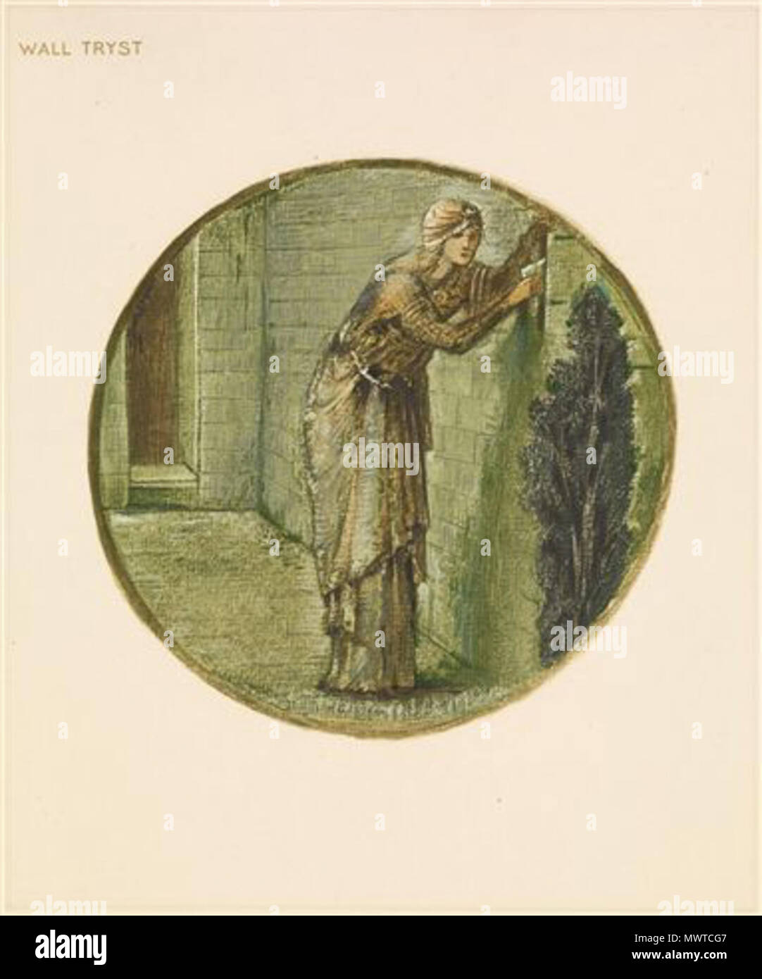 . Englisch: Nach Birmingham Museum & Art Gallery" eine Seite aus der Faksimile-ausgabe von Blume Buch Burne-Jones', einer von 38 Aquarell Zeichnungen von Henri Piazza et Cie reproduziert, für die Fine Art Society, London 1905. 'Wand Tryst' beziehen sich auf die Anzahl der Pflanzen, evtl.; gemeinsame Fetthenne (Sedum acre) als 'Wand Ginger', die frei wächst auf Steinmauern in Großbritannien bekannt; "pellitory-von-der-Wand' (Parictaria officinalis) fand allgemein wachsenden in trockene Wände; oder mauerblümchen (Cnerranthus cneiri).". 1905 596 Die Blume Buch - Wand Tryst 1905 Stockfoto
