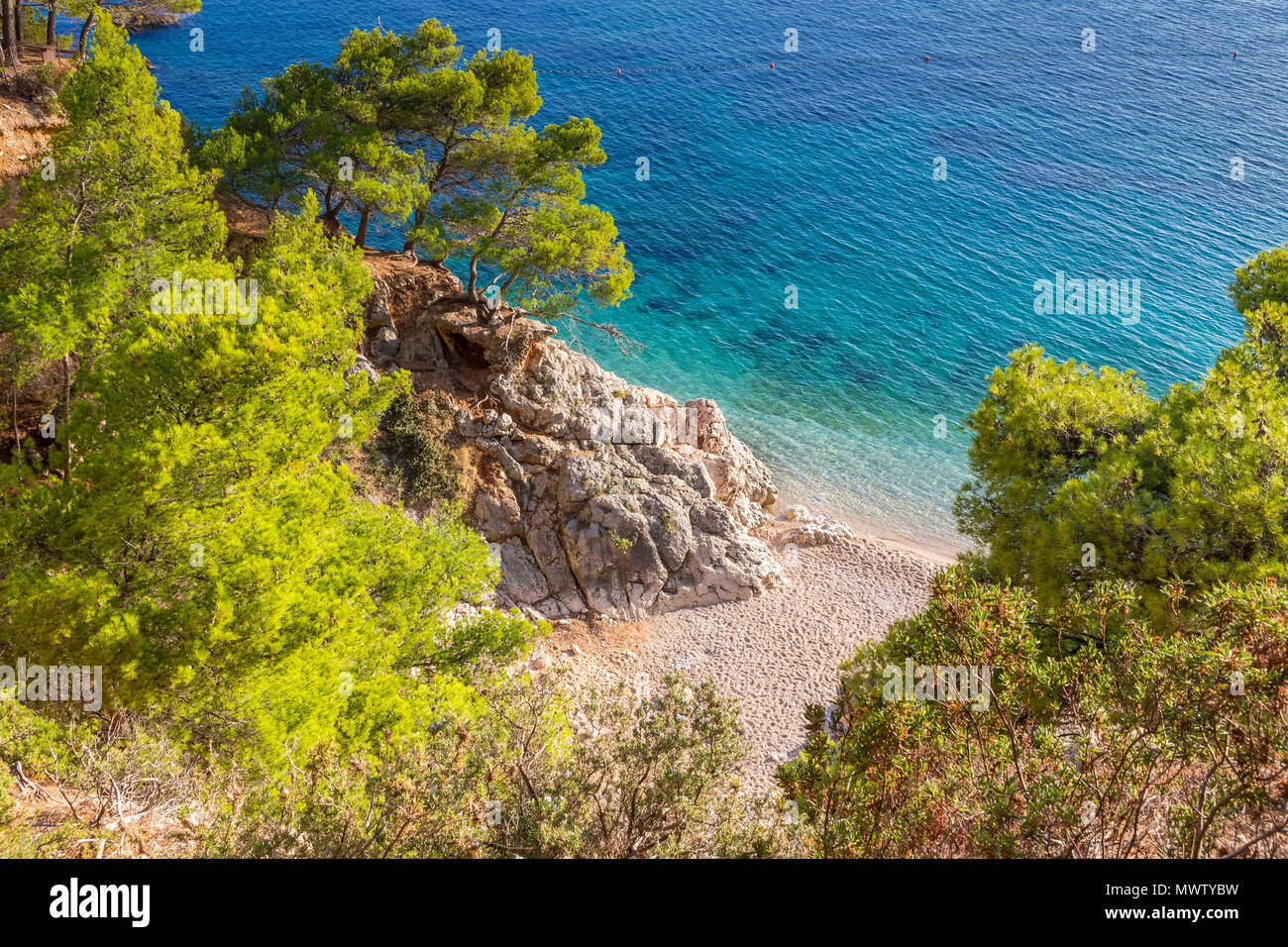 Hoher winkel Blick über Jagodna Strand auf der Insel Hvar, Kroatien, Europa Stockfoto