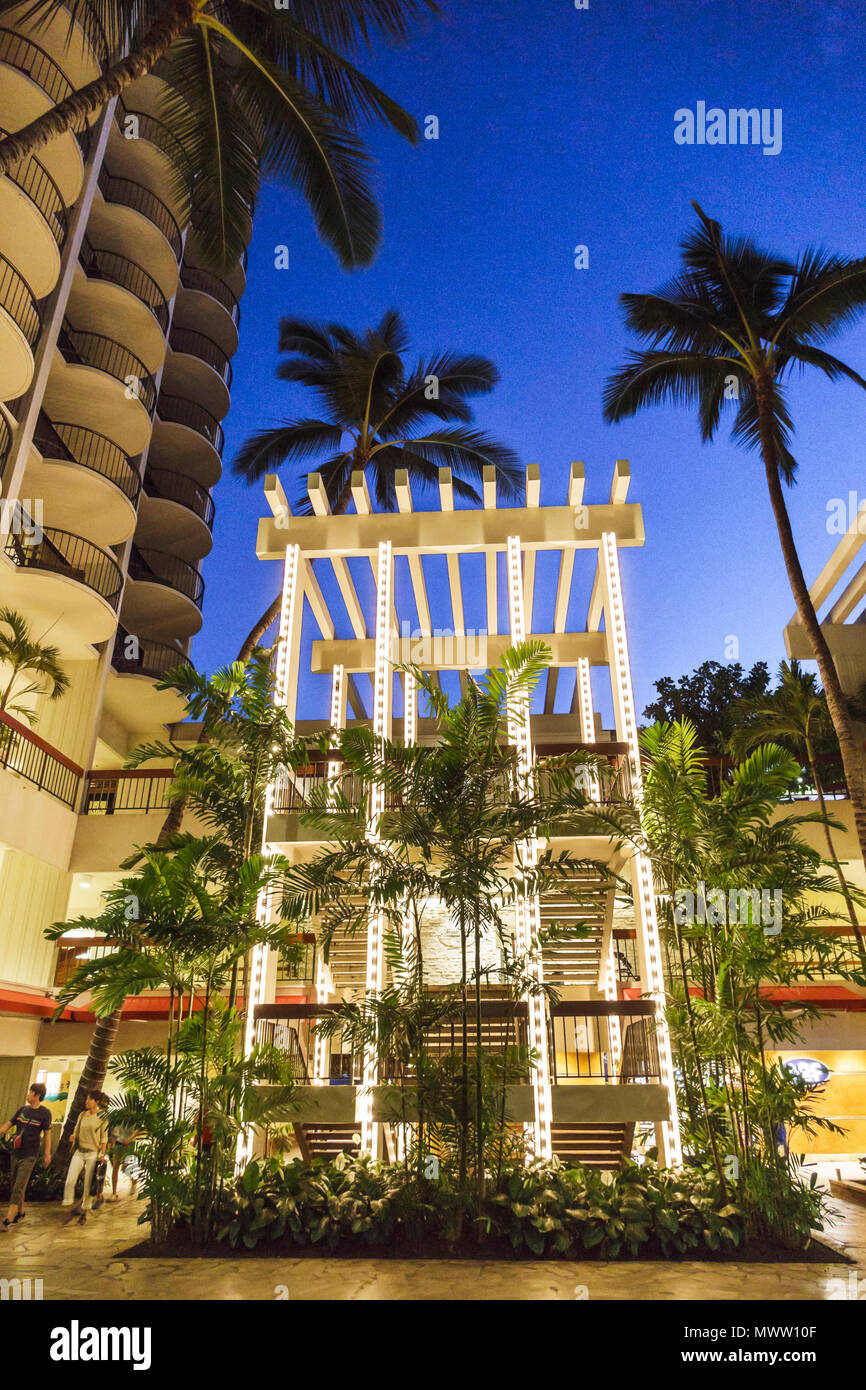 Honolulu Hawaii, Oahu, Hawaiian, Waikiki Beach, Resort, Marriott Waikiki Beach Resort & Spa, Hotel, Abend, Nacht, USA, USA, USA, USA, Amerika Polynesien, HI14 Stockfoto