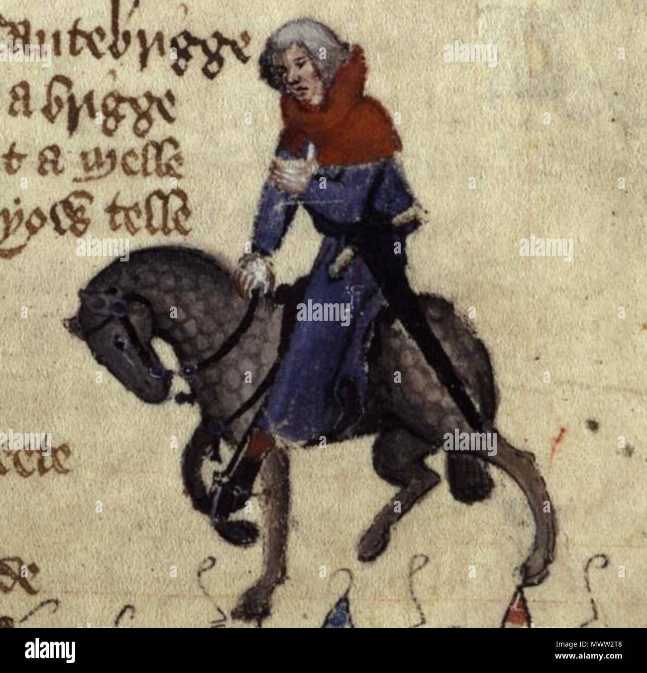 . Deutsch: Das Reeve in der ellesmere Manuskript von Geoffrey Chaucer's Canterbury Tales. 11 Oktober 2013, 12:15:35. Anonym 599 Der Reeve - Ellesmere Chaucer Stockfoto