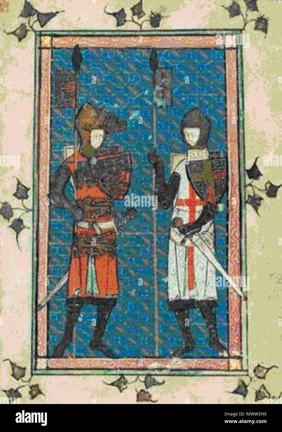 . Englisch: Manuskript illustartion eines Earl of Lancaster, wahrscheinlich Edmund Crouchback, Edward I's Bruder, stehend neben St George. Von Bodl. Oxf., MS Douce 231 (fol. 1), eine Sarum Buch der Stunden in der Diözese Lincoln, vom c vorgenommen. 1325-1330.[1]. ca. 1330. Unbekannt 605 Thomas von Lancaster Stockfoto