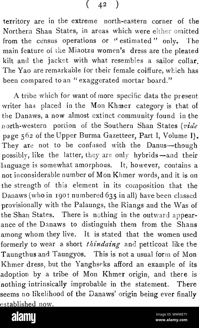 . Englisch: Ein englischer Text. 1910. C.C.LOWIS, I.C.S.601 Die Stämme von Birma - 42 Stockfoto