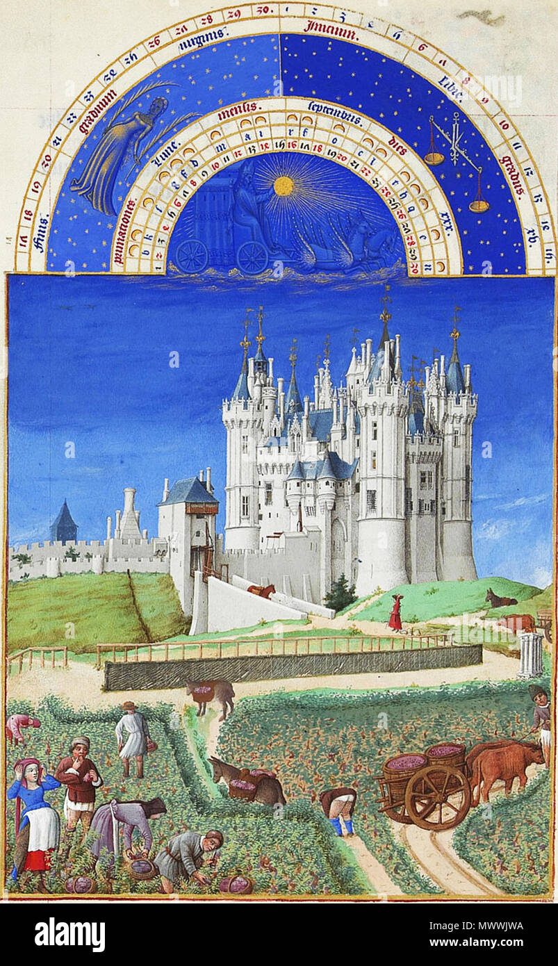 . September, Les Très Riches Heures du Duc de Berry (korr. Vers.). 1412/16. Brüder Van Limburg für ihren Schutzpatron, Jean Duc de Berry 615 TRH September korrigiert Stockfoto