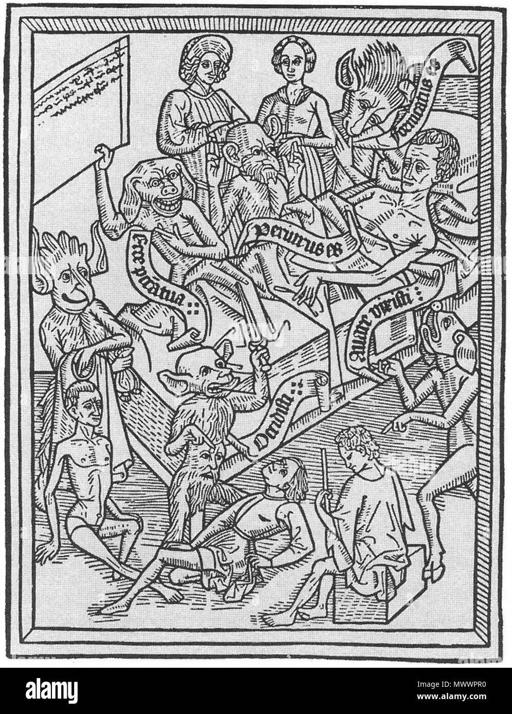 158 Demoner visar den döendes synder Stockfoto