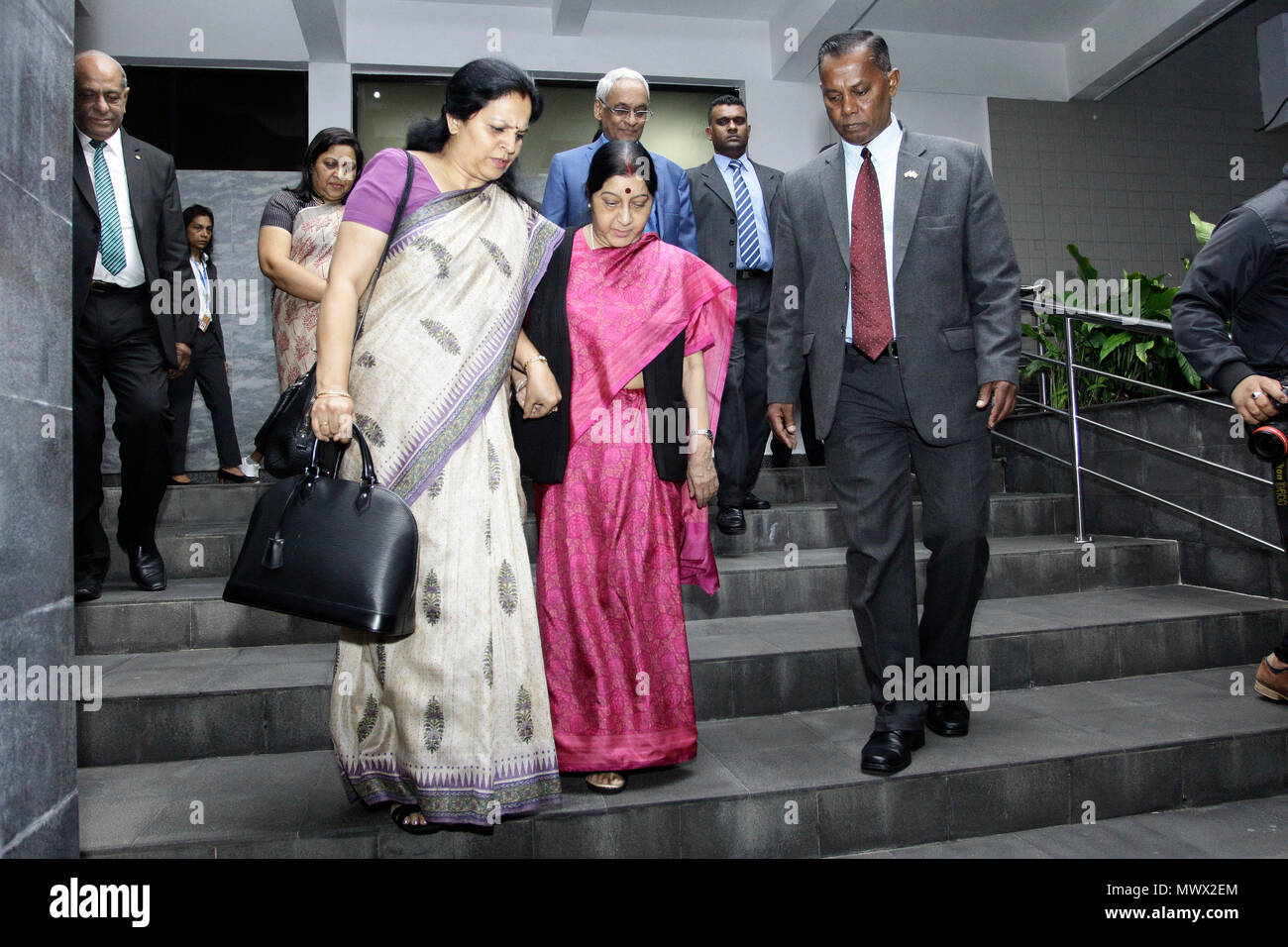 Sushma Swaraj. Sushma Swaraj ist eine indische Politiker, ehemaliger Oberster Gerichtshof Rechtsanwalt und der derzeitige Minister für Auswärtige Angelegenheiten von Indien, im Amt seit 26. Mai 2014 Stockfoto