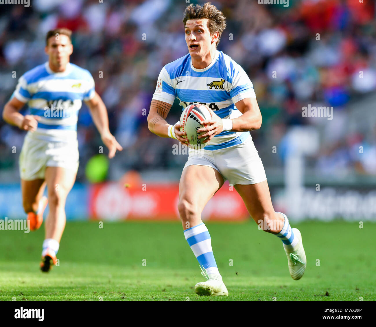 London, Großbritannien. 2 Jun, 2018. Luciano Gonzalez in Aktion während der HSBC World Rugby Sevens Serie London: Schottland vs Argentinien bei Twickenham Stadion am Samstag, den 02. Juni 2018. ENGLAND, LONDON. Credit: Taka G Wu Credit: Taka Wu/Alamy leben Nachrichten Stockfoto