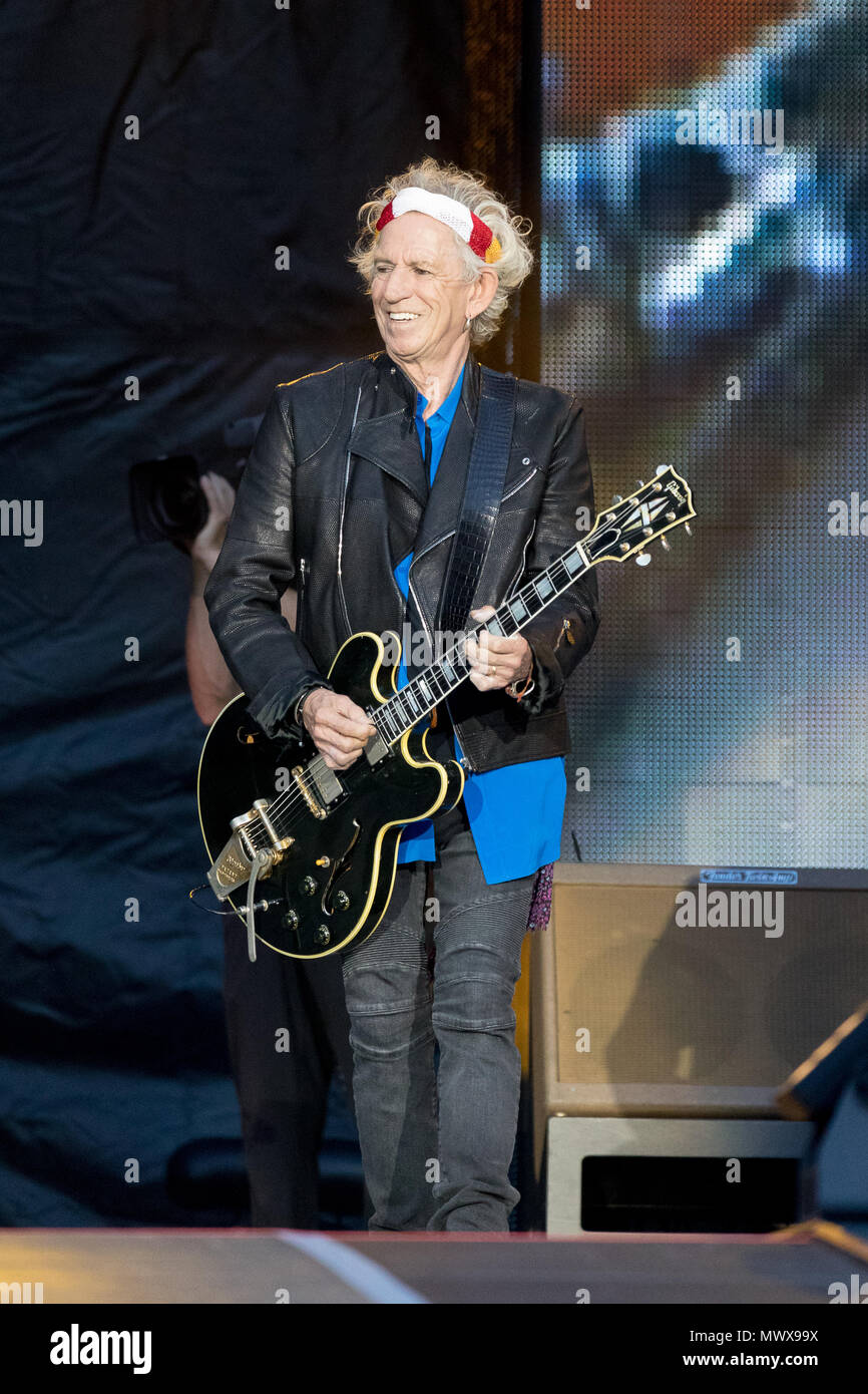 Die Rolling Stones live auf der Bühne während der Tour kein Filter in der Ricoh Arena in Coventry, Großbritannien, Juni 2018 2. Stockfoto