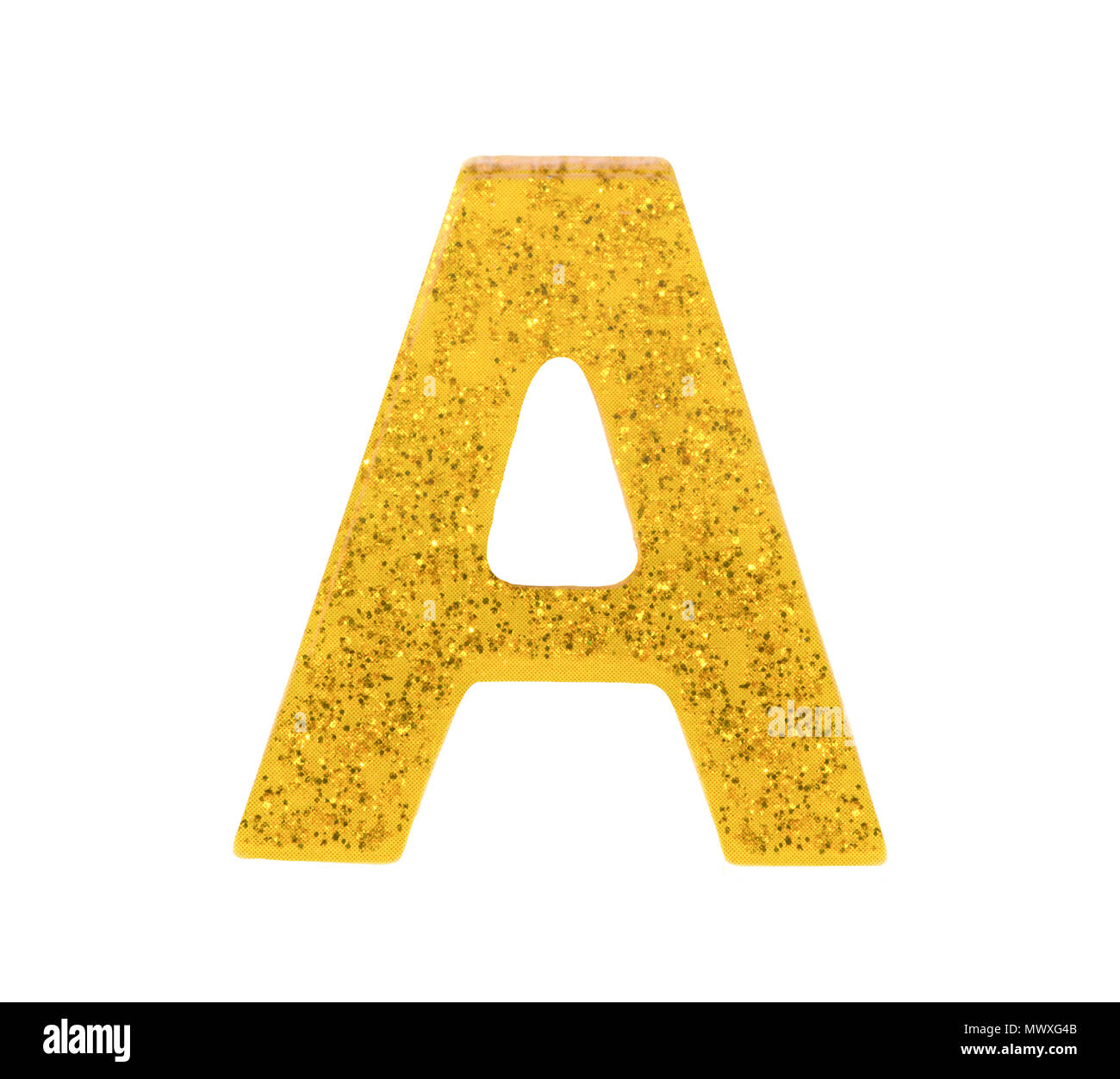 Schreiben ein Alphabet Symbol, Englisch schreiben, englische Alphabet aus gelben (Goldenen) auf einen weißen Hintergrund mit Freistellungspfaden. Stockfoto