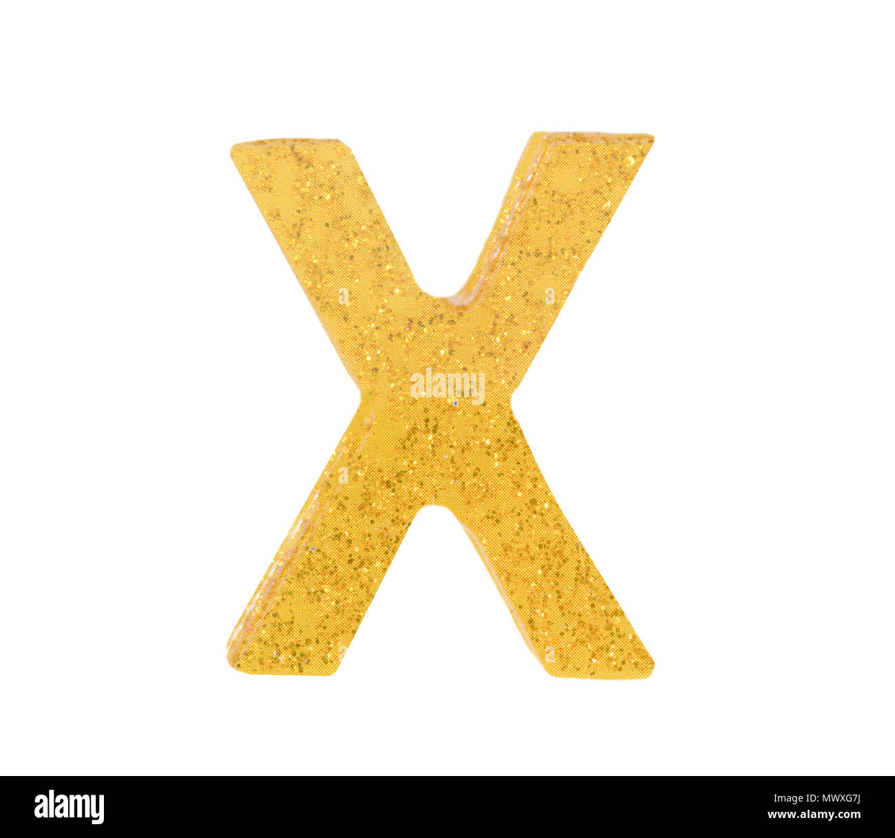 Buchstabe X alphabet Symbol, Englisch schreiben, englische Alphabet aus gelben (Goldenen) auf einen weißen Hintergrund mit Freistellungspfaden. Stockfoto