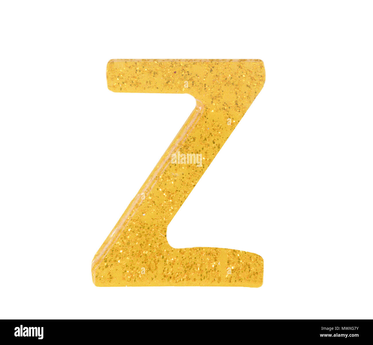 Buchstabe Z Alphabet Symbol, Englisch schreiben, englische Alphabet aus gelben (Goldenen) auf einen weißen Hintergrund mit Freistellungspfaden. Stockfoto