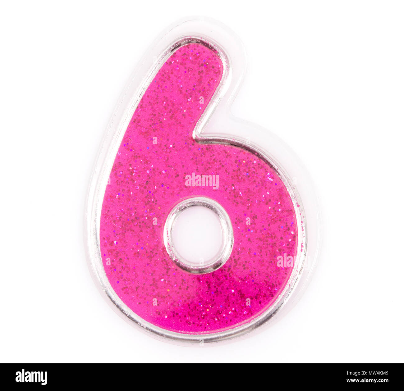 Brief Nr. 6 Symbol rosa Farbe auf weißem Hintergrund, Rosa Anzahl Symbol. Stockfoto