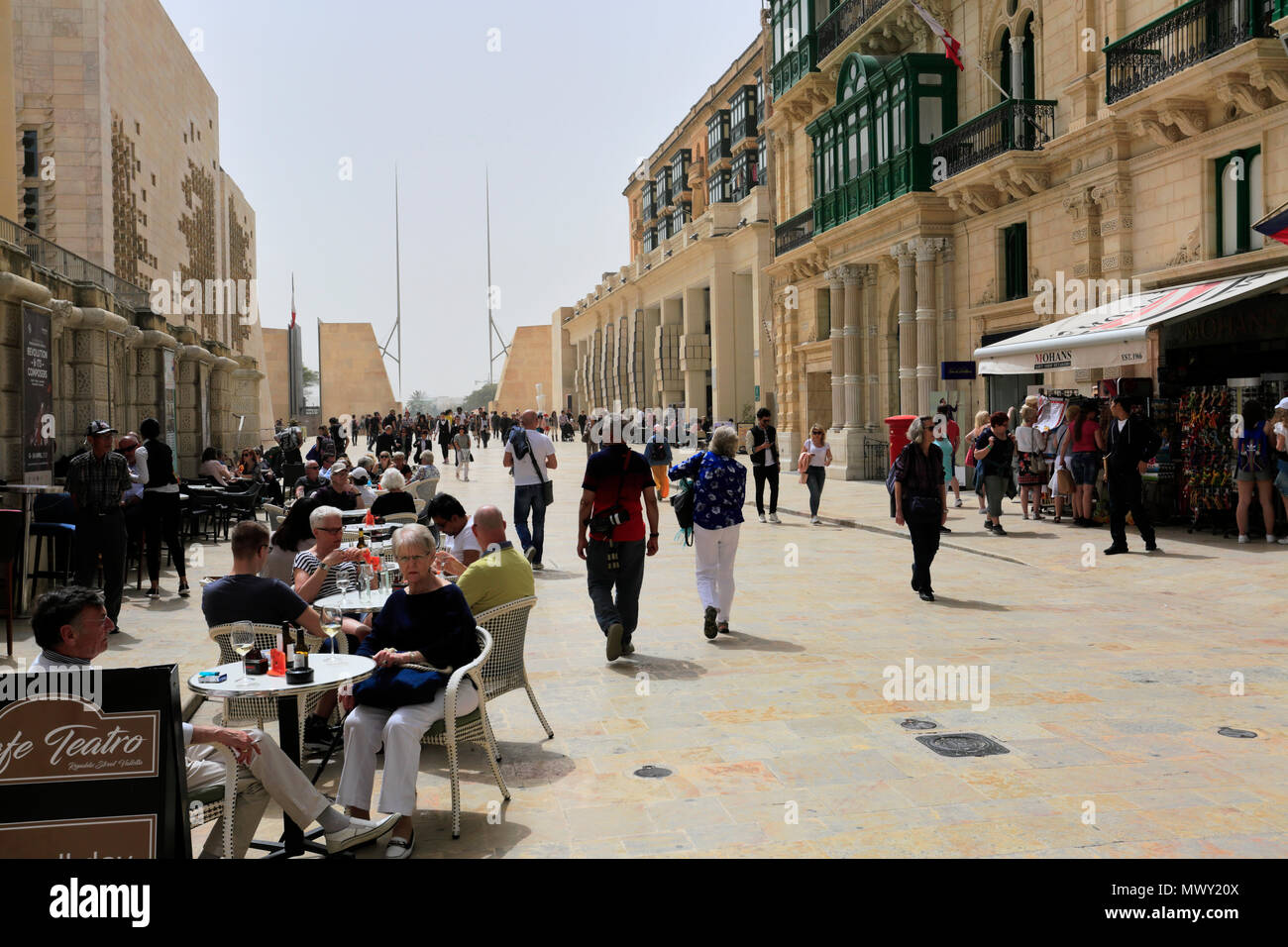 Street Scene, Trio ir Repubblika, Valletta, Malta Stockfoto