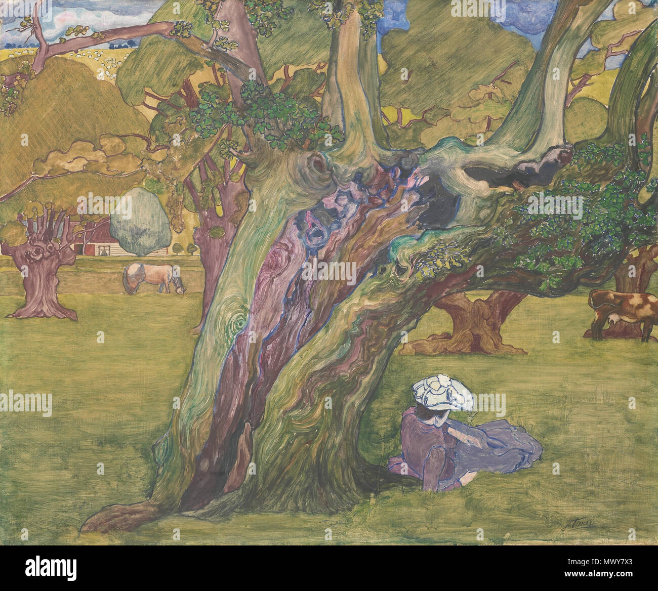 . Alte Eichen in Surrey. ca. 1890. Jan Toorop (1858-1928) Alternative Namen Geburt Name: Johannes Theodorus Toorop Beschreibung niederländische Maler, Bildhauer, Zeichner und Grafiker Geburtsdatum / Tod 20. Dezember 1858 vom 3. März 1928 Ort der Geburt / Todes Poerworedjo, Indonesien Den Haag Arbeit Zeitraum zwischen ca. 1873 und ca. 1928 Arbeiten Ort Den Haag (1872), Leiden (1872-9), Winterswijk (1874), Den Haag (1875), Delft (1879-80), Amsterdam (1880-2), Machelen (1883-4), Brüssel (1884-5), London (1885), Brüssel (1885-90), Paris, Den Haag (1886), Brüssel (....-1889), Katwijk aan Stockfoto