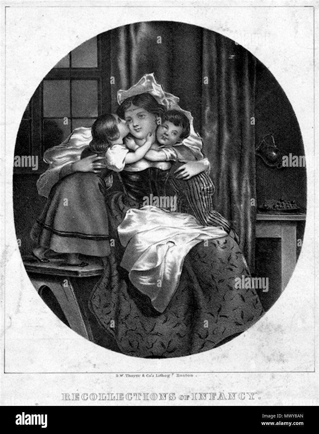 . Titel: Erinnerungen der Kindheit. Impressum: B.W. Thayer & Co's Lithogy. Boston, [zwischen 1840 und 1853]. Beschreibung drucken: 1: Lithographie, b&w. zwischen ca. 1840 und ca. 1853. B.W. Thayer & Co's Lithogy 514 RecollectionsInfancy ca 1840s byBWThayer Boston AmericanAntiquarianSociety Stockfoto