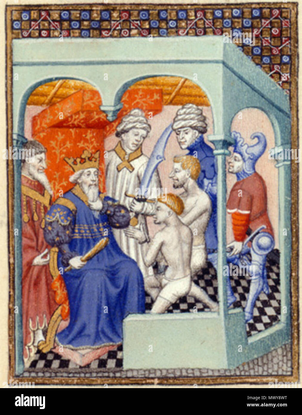 . König Minos, Richter des Hades, verurteilt zwei Männer. 15. Jahrhundert. Anonym 460 Othea der Epistel (Queen's Manuskript) 04. Stockfoto