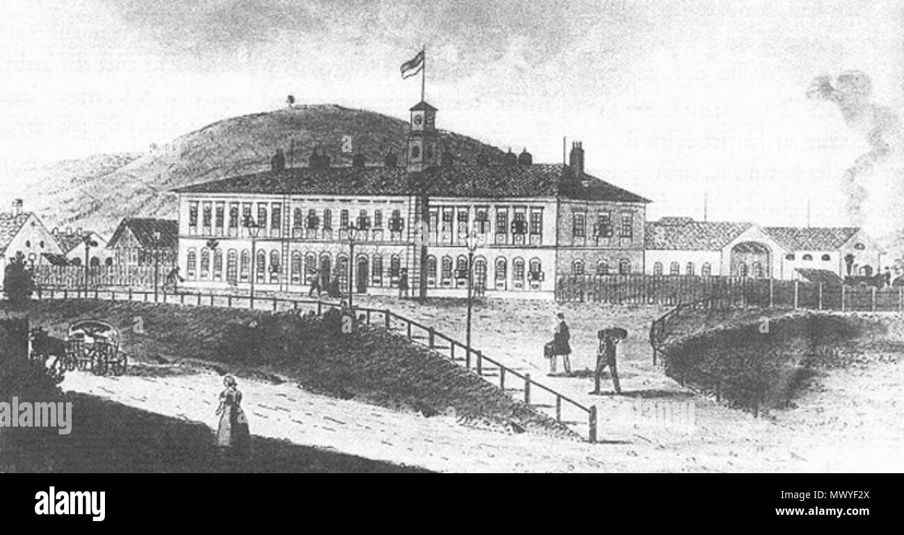 398 Mariborska železniška postaja na jedkanici 1847 Stockfoto