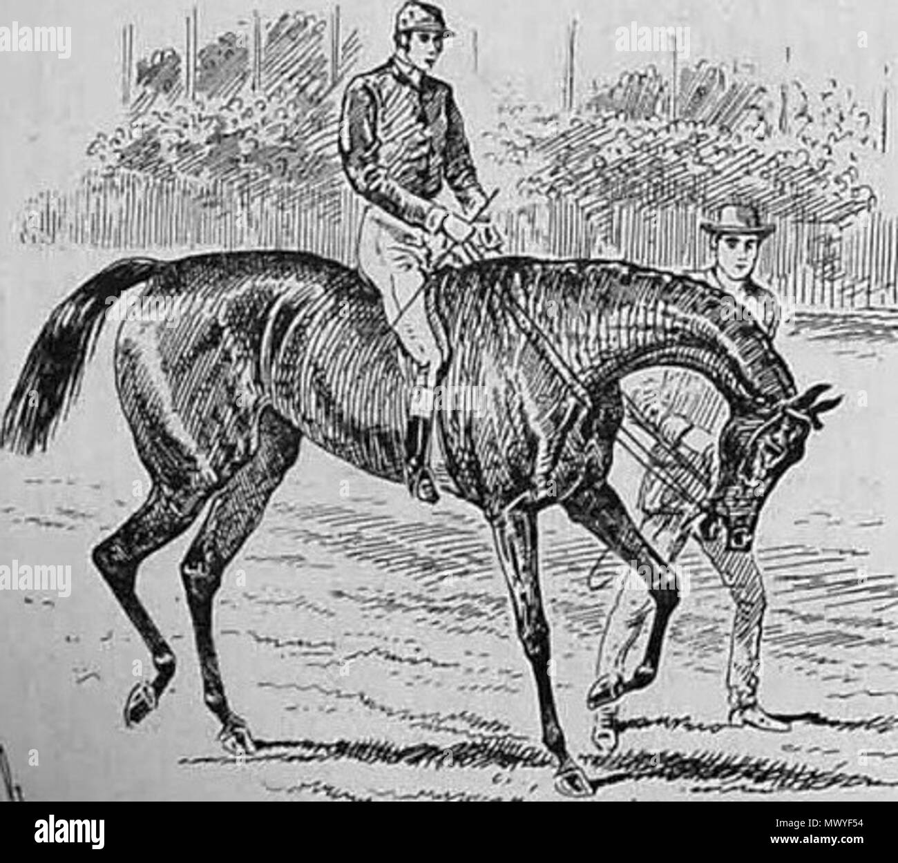 . Englisch: Britische rennpferd Wichtigtuer, paradieren vor dem Epsom Oaks, von der Illustrated London News, Mai 1884. 17 Januar 2011, 11:16:24. Illustrated London News, Personal Artist 106 Wichtigtuer (Pferd) Stockfoto