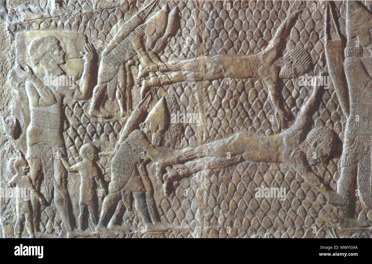 . Englisch: assyrischen Könige haben Rebellen zogen als Warnung für problematische Themen. Datum unbekannt, v. Chr.. Unbekannt 211 Häutung von Rebellen Stockfoto