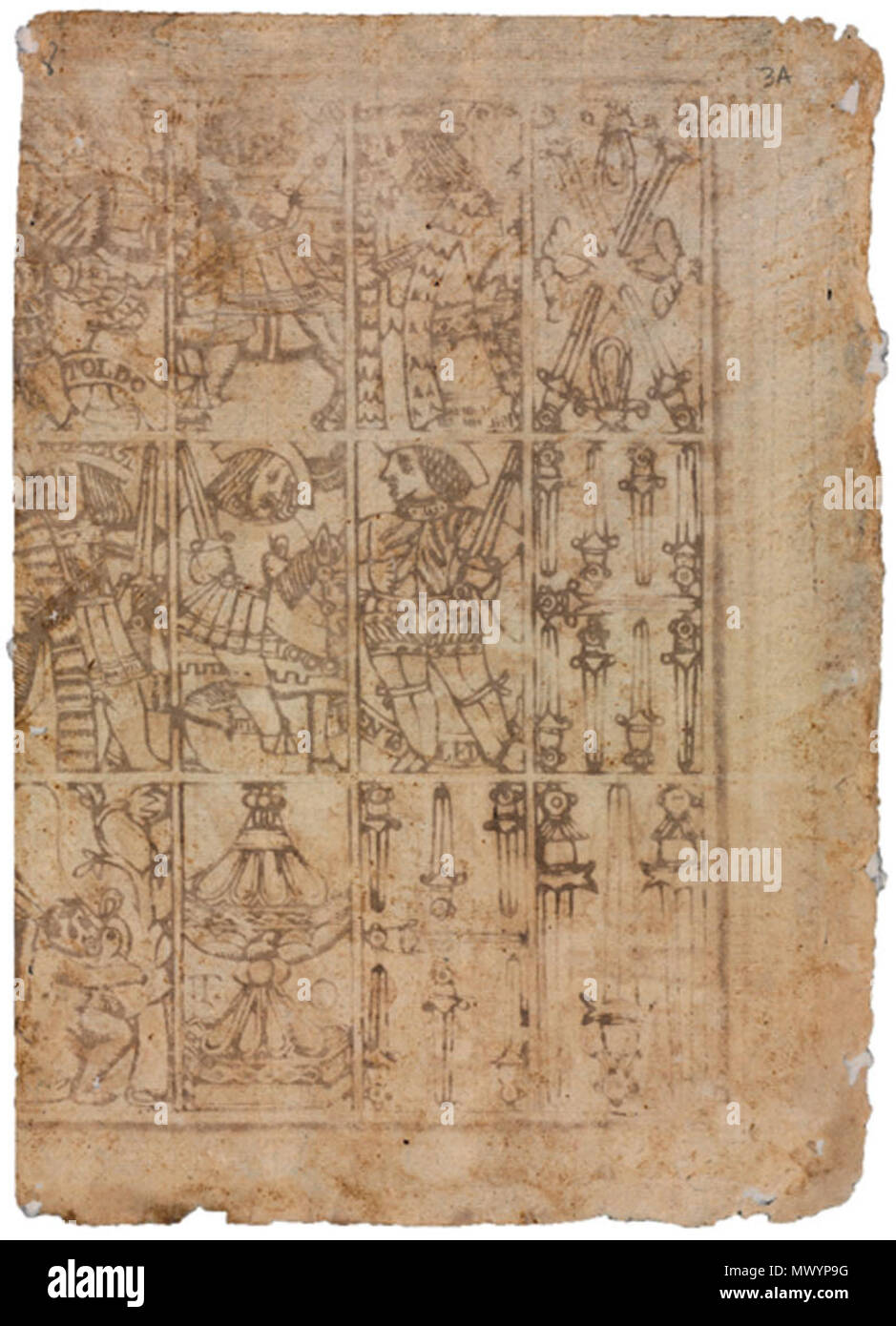 . Español: Hoja suelta de una colección de naipes del año 1584, de Toledo. 3 März 2010, 18:30:52. Anonym 72 Baraja de naipes realizada en Toledo en 1584 Stockfoto