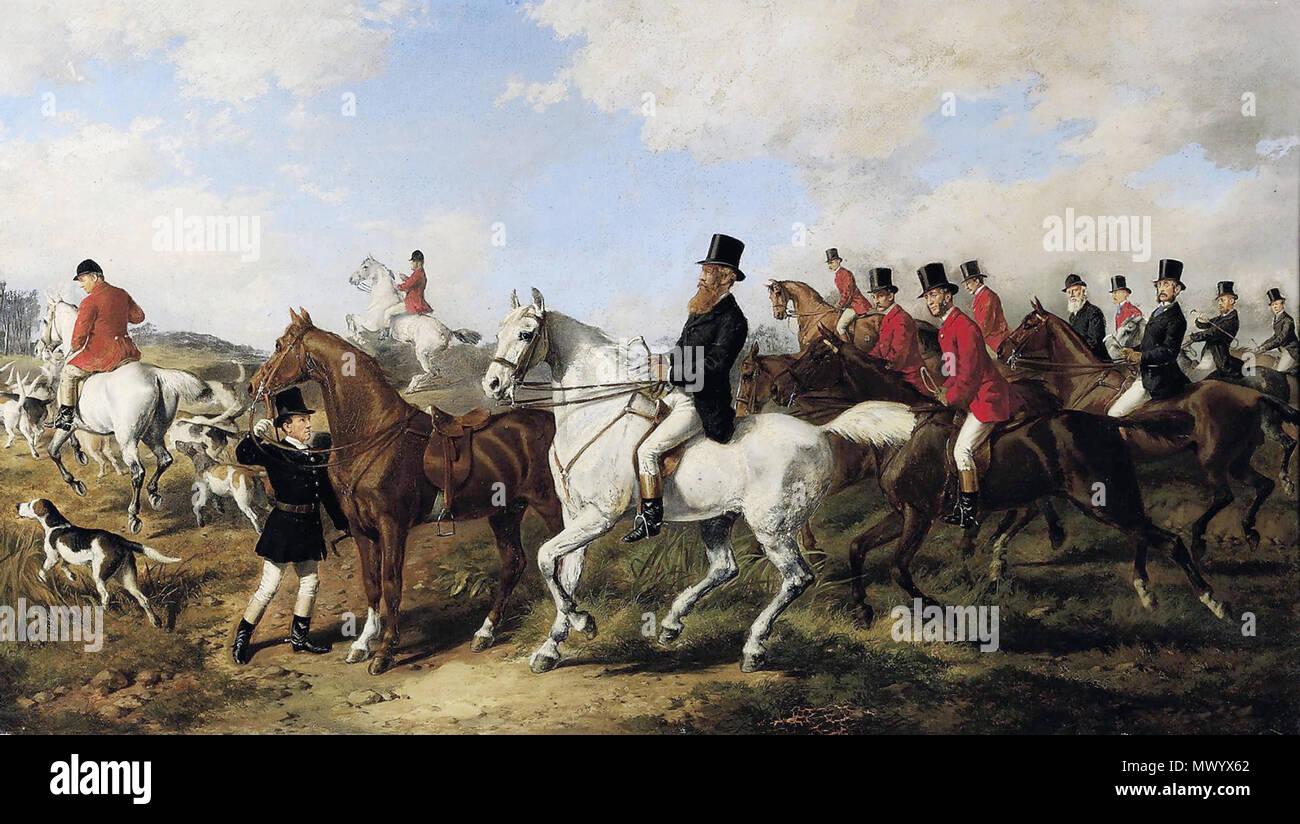 . Englisch: John poyntz, 5. Earl Spencer (1835-1910) mit der Station Union Hunt, 1877, Öl auf Leinwand 108 x 190,5 cm. . 1877. Michael Angelo Hayes (1820-1877) 322 John poyntz, 5. Earl Spencer (1835-1910) von Michael Angelo Hayes Stockfoto