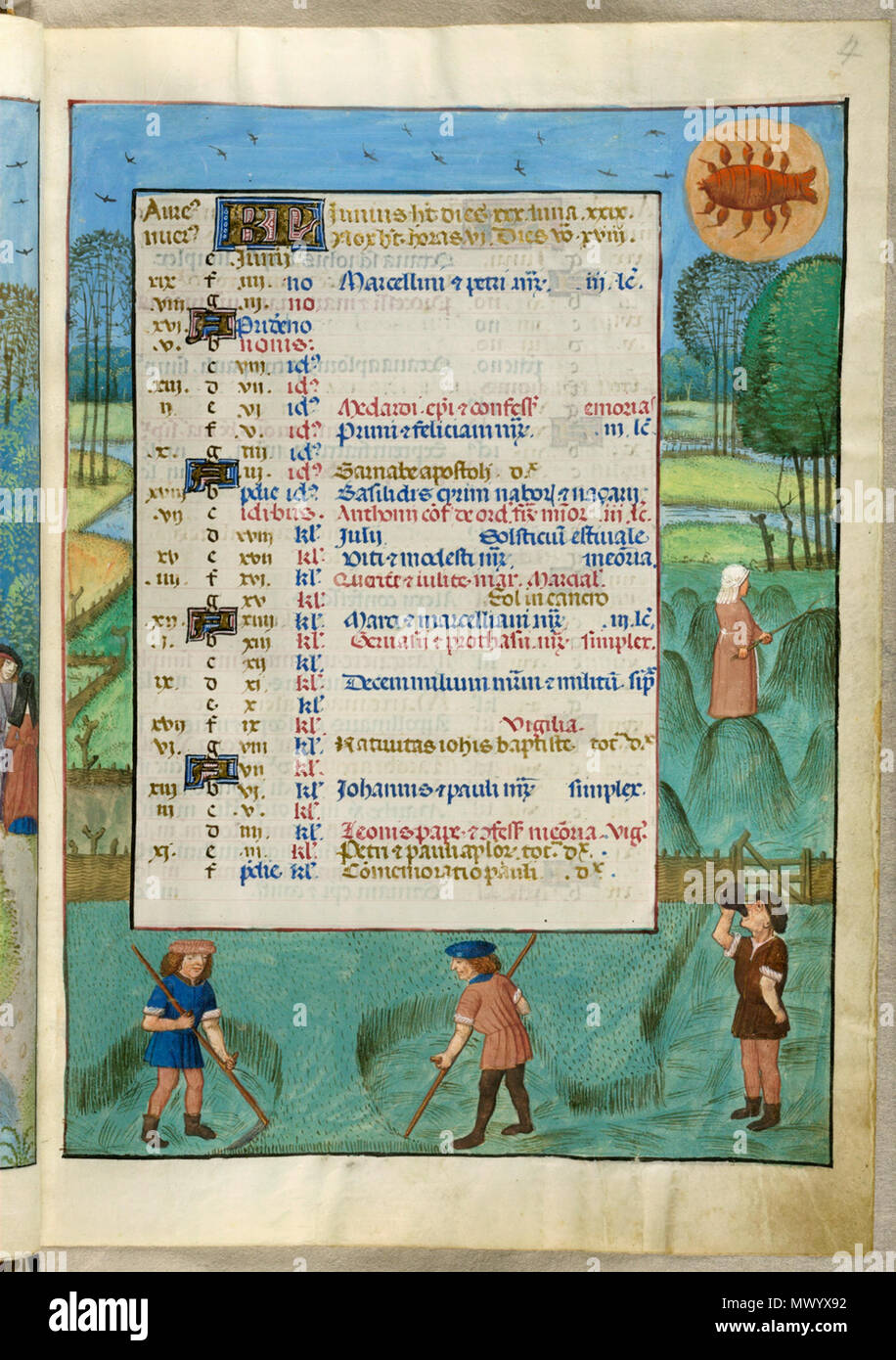 . Englisch: British Library blog Siehe Monat in 2011 für Details bitte auf das Bild. 18. November 2010. Ein unbekannter Künstler, 1480 s 27 Zusätzliche 18851, w. Seite 4 Kalender für Juni Stockfoto