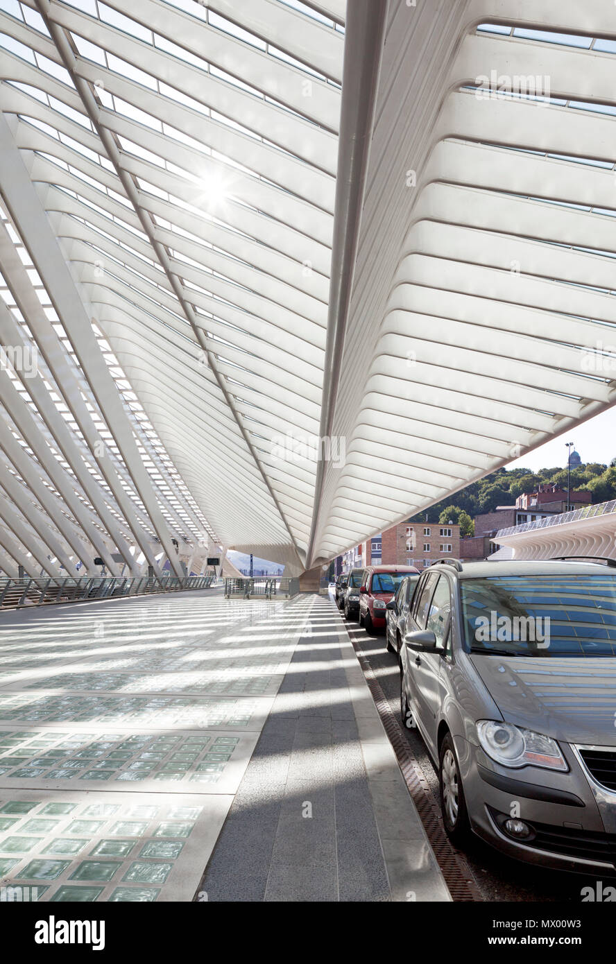 Lüttich Guillemins Passagier drop off im hinteren Bereich der Station entfernt. Architekt: Santiago Calatrava. Stockfoto