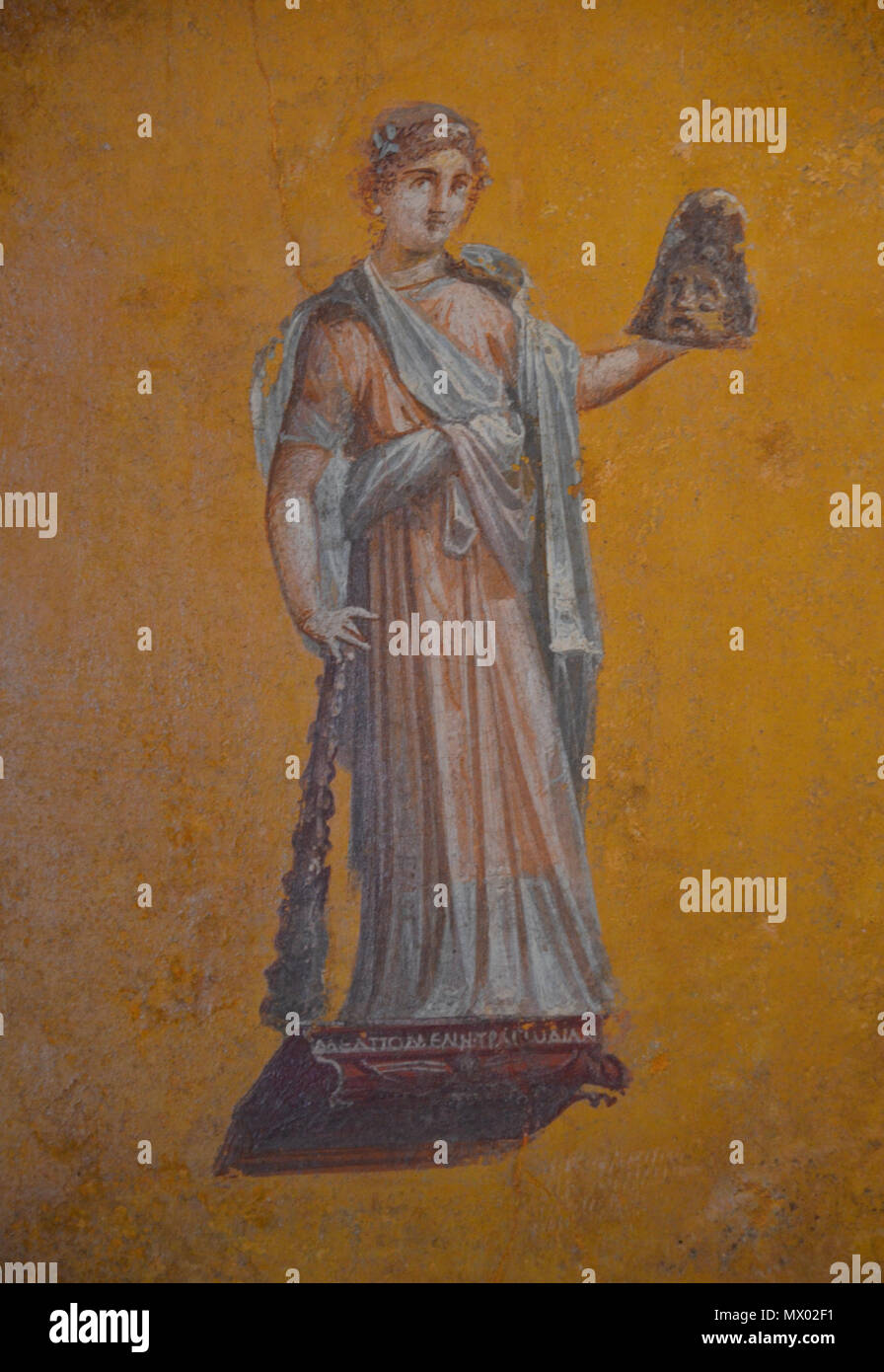 222 Fresco Fragments, muse Melpomene (Tragödie), aus dem Haus der Julia Felix in Pompeji, 62-79 AD, Reich der Farbe. Aus Pompeji zu den südlichen Gallien, Musée Saint-Raymond Toulouse (15657473614) Stockfoto