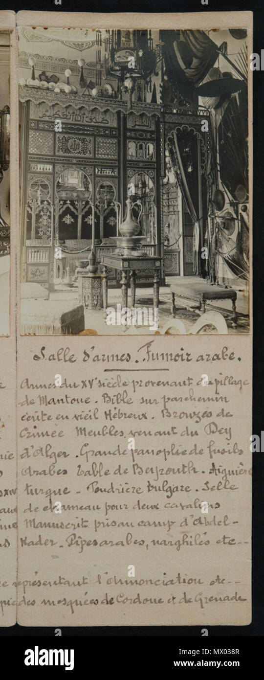 . Français: Musée Bonie, Salle d'armes et Fumoir arabe avec inventaire manuscrit. (Klischee Lysiane Gauthier, Ville de Bordeaux). 20 Februar 2015, 12:11:18. Musée Bonie 91 Bonie - SRI 3221 Stockfoto