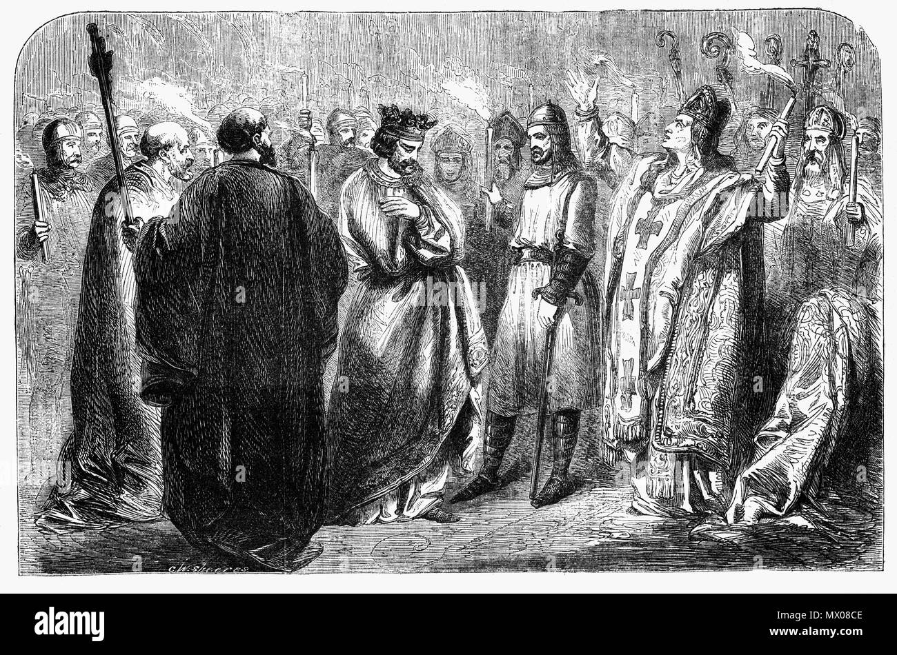 1220 die Geschicke von König Heinrichs III Regierung begann zu verbessern. Nach einer zweiten Krönung die Autorität des Königs zu bekräftigen, Henry versprochen, die Befugnisse der Krone wiederherzustellen und die barons vereinbart, die Königsschlösser, zurück zu geben und ihre Schulden an die Krone zu zahlen. Im Austausch für die Zustimmung zu unterstützen Henry, der barons verlangte, dass der König die Neuauflage der "Magna Carta" der eigenen "spontaner und freier Wille" und bestätigen Sie mit dem königlichen Siegel, die große Charta von 1225 mehr Autorität als vorherige Versionen. Die Bischöfe Exkommunikation gedroht, gegen alle, die gegen die Cha Stockfoto