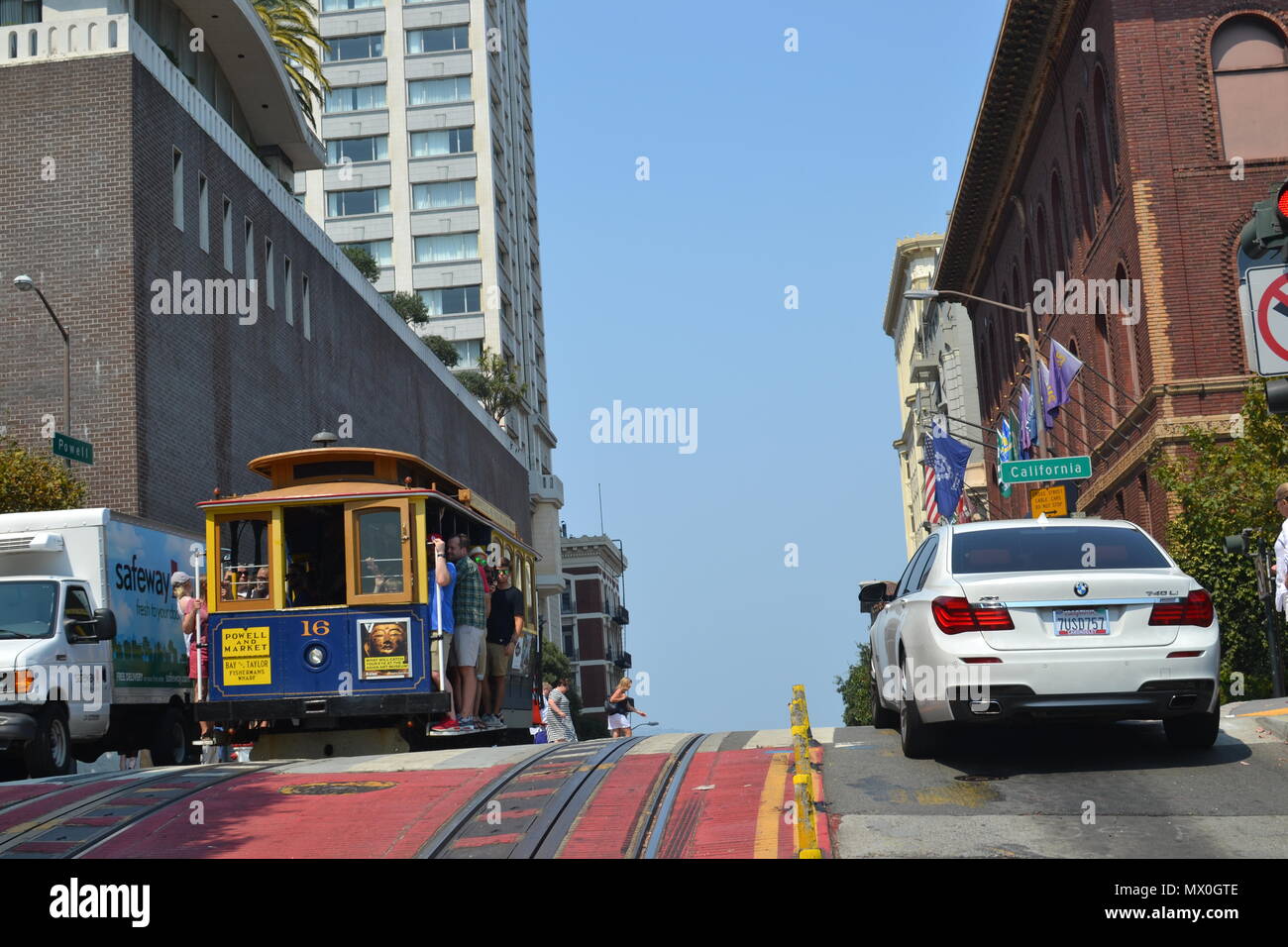 SF hügeligen Straßenbahn Stockfoto
