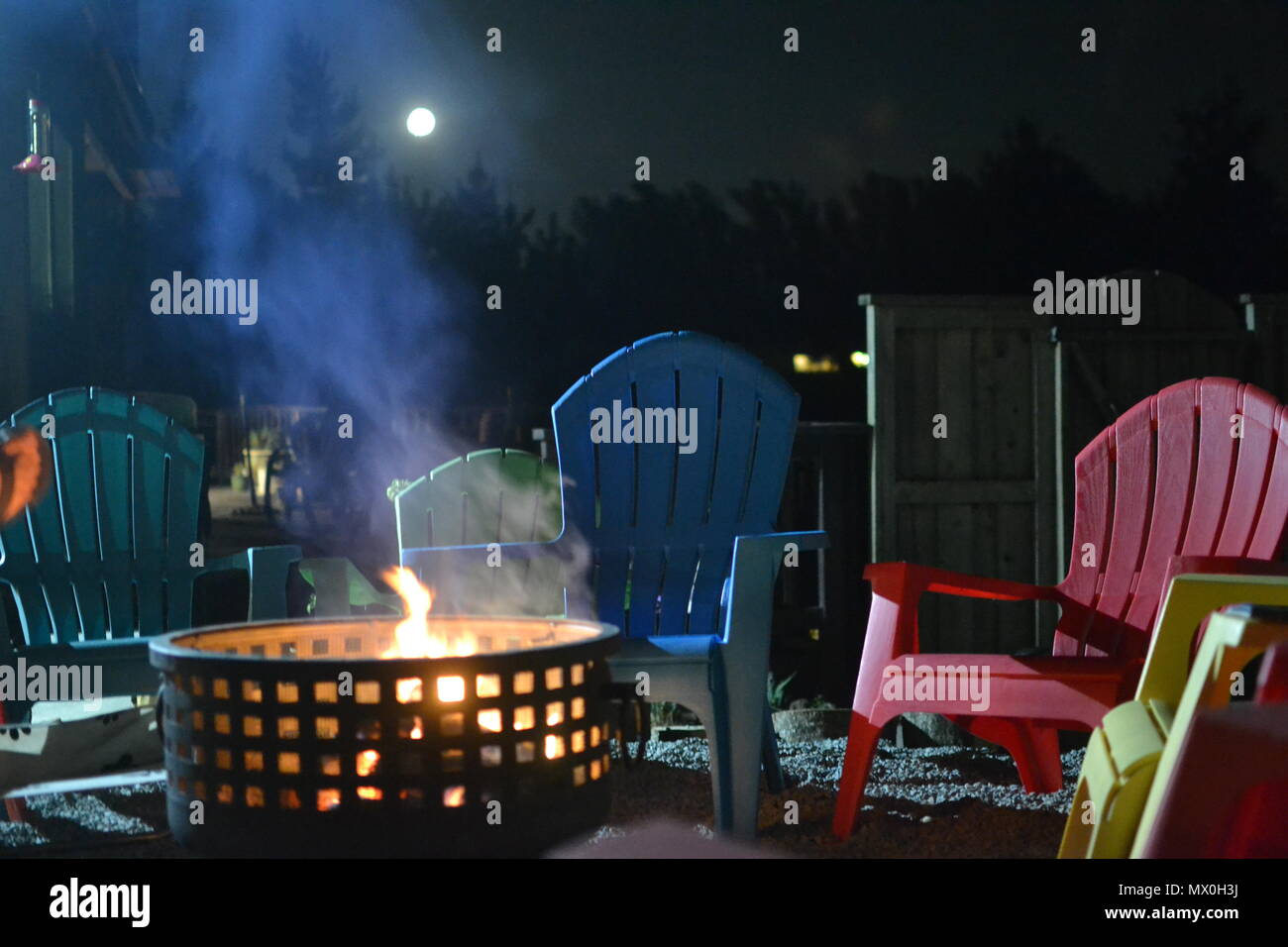 Moonlight, Lagerfeuer Stockfoto