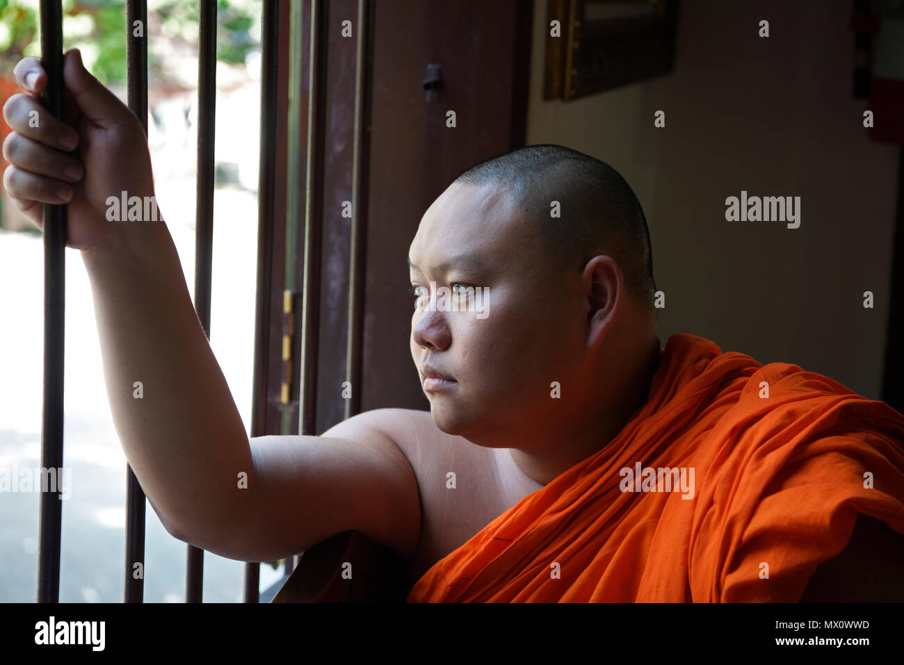 Close-up Mönch Fenster Wat Ket Karem Tempel Chiang Mai Nordthailand Stockfoto