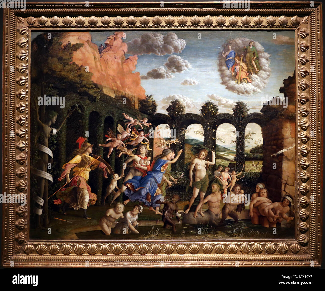 45 Andrea Mantegna, Minerva scaccia i Vizi dal Giardino delle virtù, 1497-1502 Ca. (Louvre), 01. Stockfoto