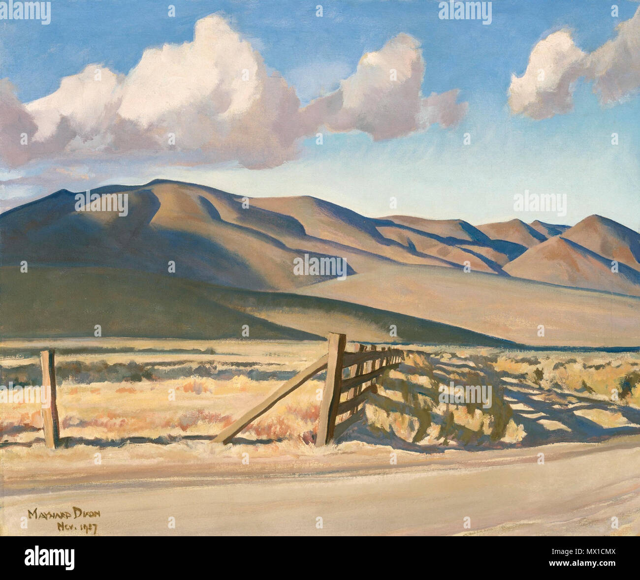 . Nevada Hügel. Englisch: modernistischen Malerei des amerikanischen Künstlers. 8. Mai 2002 409 Maynard Dixon "Nevada Hills" Öl auf Leinwand, 25" x 30" Stockfoto