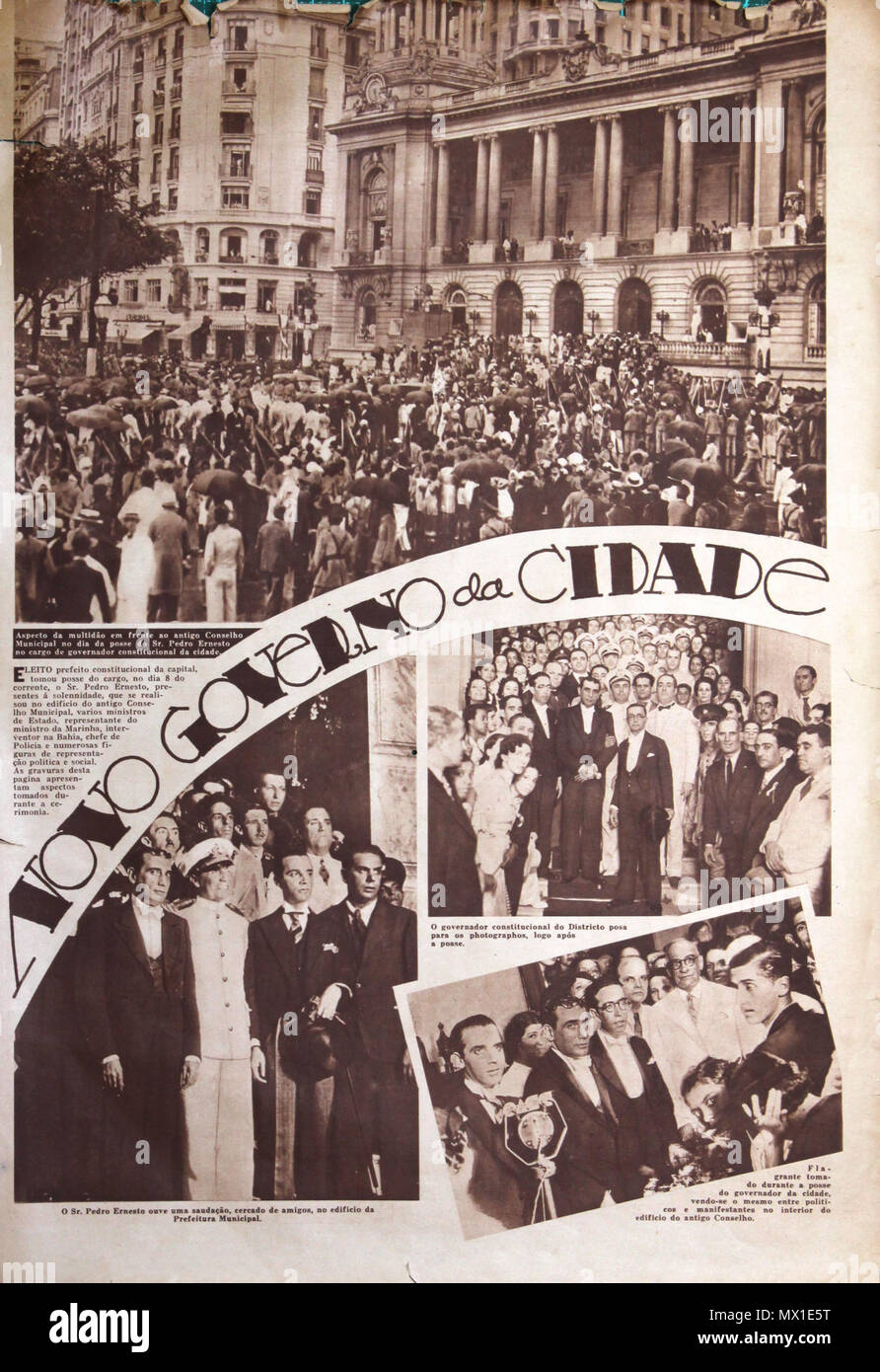 . Português: Eleito Prefeito Constitucional da Kapital, tomou Posse keine Ladung, 8 de Abril de 1935, o Sr. Pedro Ernesto. 13. April 1935. A Noite Ilustrada 499 Posse tun Prefeito Pedro Ernesto Stockfoto