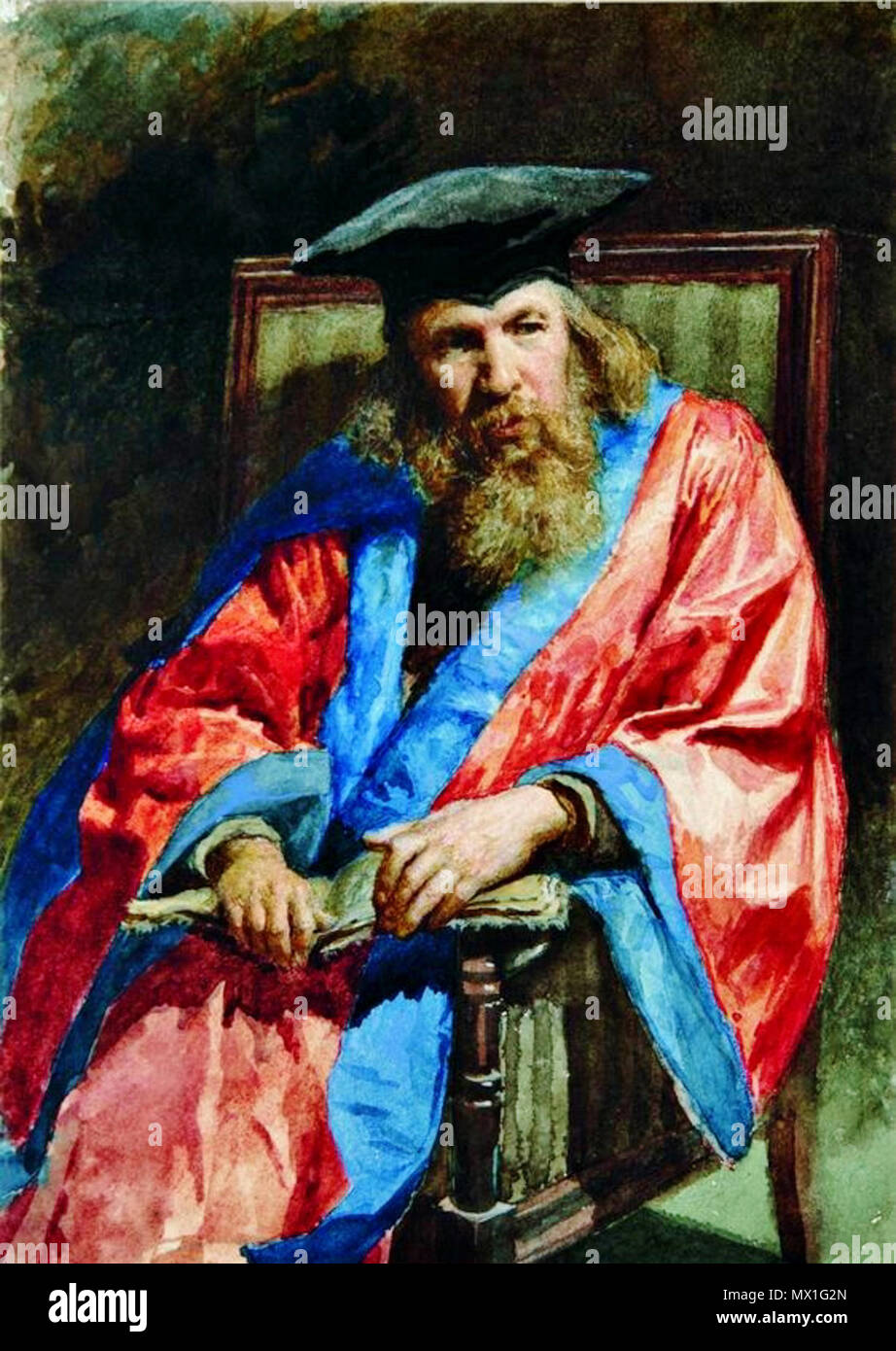 . Italiano: Ritratto di Dmitrij Mendelejew. Aquerello su carta, 33 x 24 cm. Una curiosità: Jarošenko e Il'ja Efimovič Repin Hanno realizzato ognuno La propria Versione di questo Soggetto, con poche varianti e con la stessa Tecnica. Cfr. la Versione di anheften. 1885. Nikolai Jaroschenko (1846 - 1898) Alternative Namen: Russisch Николай Александрович Ярошенко Beschreibung russische Maler Geburtsdatum / Tod 13. Dezember 1846 Vom 7. Juli 1898 Ort der Geburt / Todes Kislovodsk Poltawa, Russland, Russland arbeiten Ort Saint Petersburg Authority control: Q 450949 VIAF: ULAN: 500120861 96572757 LCCN: n82 Stockfoto