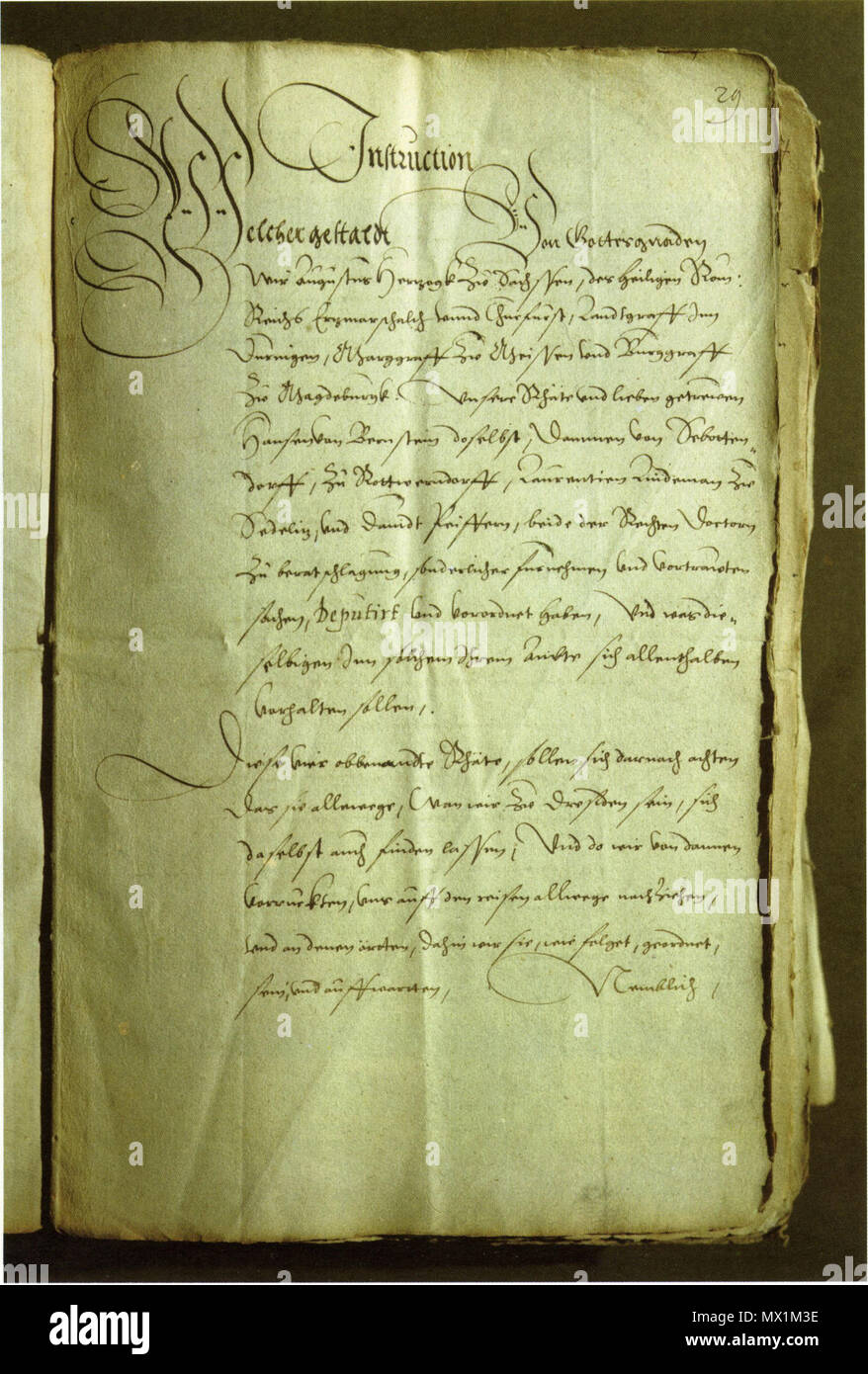 . Englisch: Augustus, Kurfürst von Sachsen, Anweisung für die Geheimen Räte. Staatsarchiv Dresden. English: Kurfürst August von Sachsen, Instruktion für die Geheimen Räte. Staatsarchiv Dresden. 1574. August, Kurfürst von Sachsen 64 August, Kurfürst von Sachsen, Anweisung Stockfoto