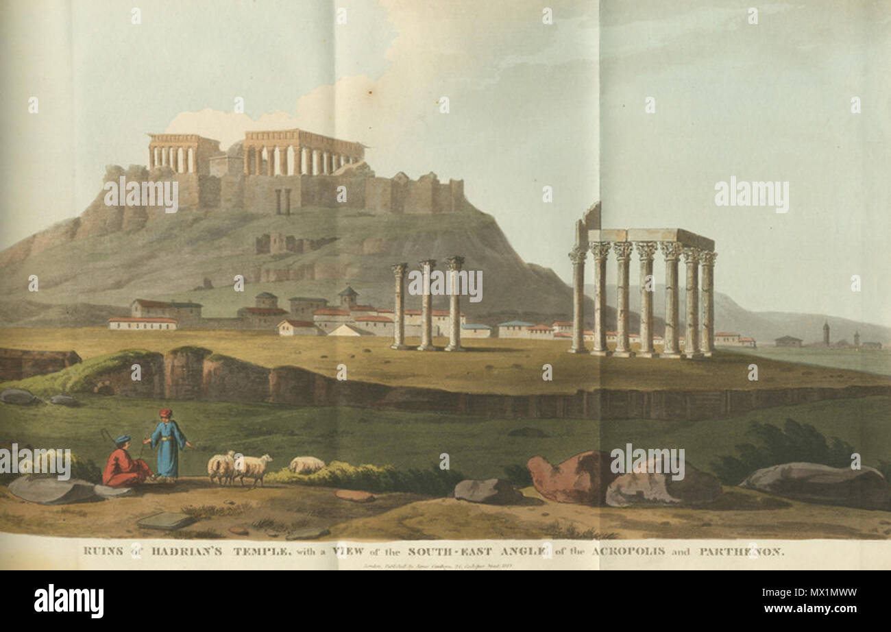 . Englisch: Ruinen des Hadrian Tempel mit Blick auf die South East Winkel auf die Akropolis und den Parthenon - John Cam Hobhouse Herrn Broughton - 1813. 1813. John Hobhouse, 1. Baron Broughton (1786-1869) Alternative Namen Sir John Hobhouse; John Cam Hobhouse Beschreibung britischer Politiker und Dichter Geburtsdatum / Tod 27 Juni 1786 3 Juni 1869 Ort der Geburt / Todes Bristol Bristol Standort London Authority control: Q 332595 VIAF: 56611273 ISNI: 0000 0001 1063 8065 50048870 LCCN: n NLA: 49783423 GND: 117525553 WorldCat 532 Ruinen des Hadrian Tempel mit Blick auf die South ea Stockfoto