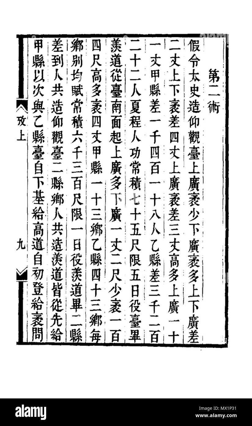 . Englisch: Jigu Suanjing leinenbluse 2 中文（简体） ‎: 缉古算经第二问. Vor 626. Wang Xiaotong ca 626 316 JIGUSUANJING -026-026 Stockfoto