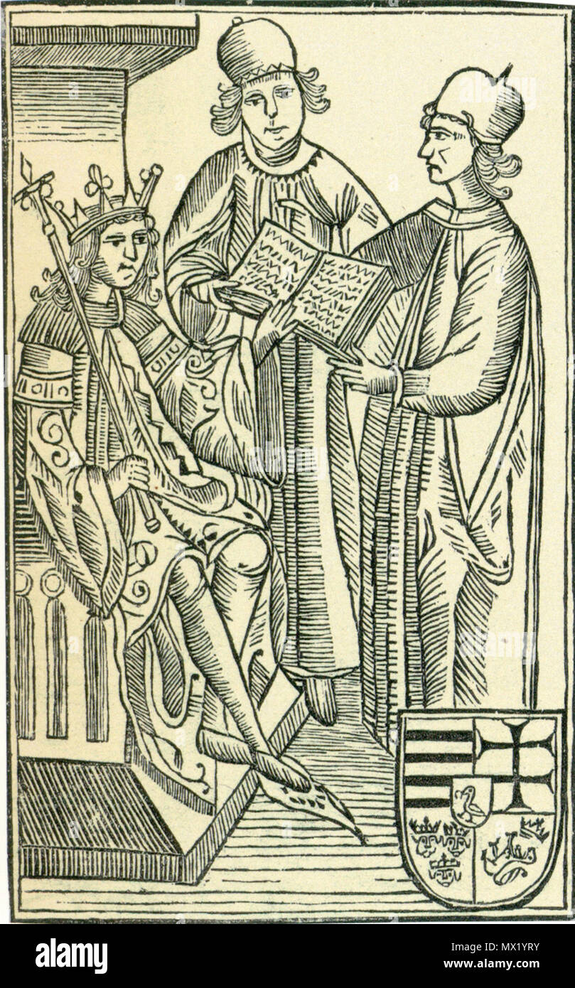 . Titelblatt von einem Gesetz Buch (1490) von König Matthias (Gesetz von 1486) (Kopie) 609 Titel Seite von einem Gesetz Buch Der König Matthias Stockfoto