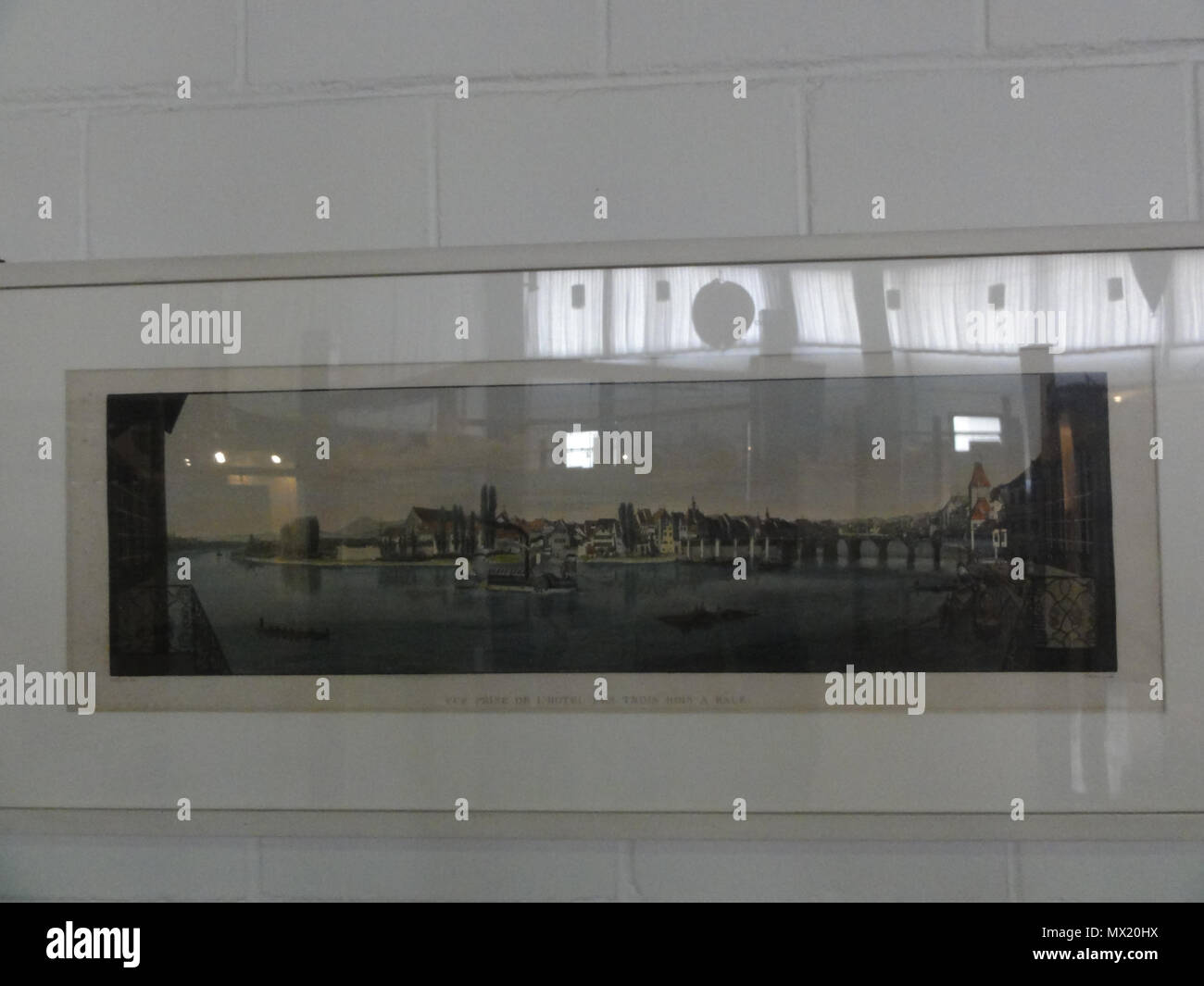 . Basel - Verkehrsdrehscheibe Schweiz und unser Weg zum Meer English: Hotel Les Trois Rois, historische Abbildung, unbekannter Künstler. 13 Oktober 2012, 14:33:26. User: Mattes 74 Basel 2012-10-13 Batch 1 (59) Stockfoto