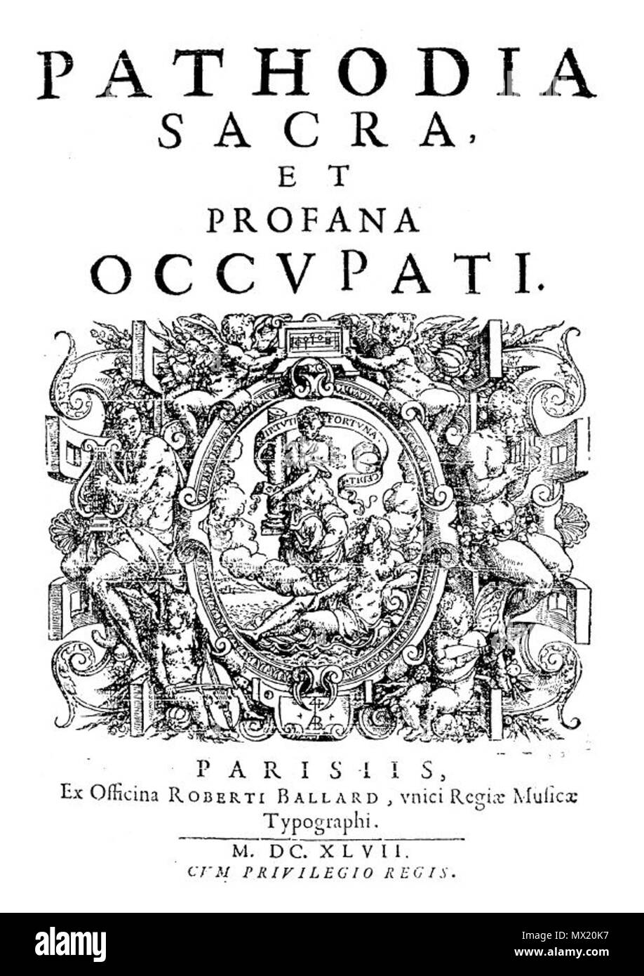 . Français: Page de titre de la Pathodia Sacra et Profana de C. Huygens (1647). 1647. Constantijn Huygens (1596-1687) 289 Huygens - Pathodia 1647 Stockfoto