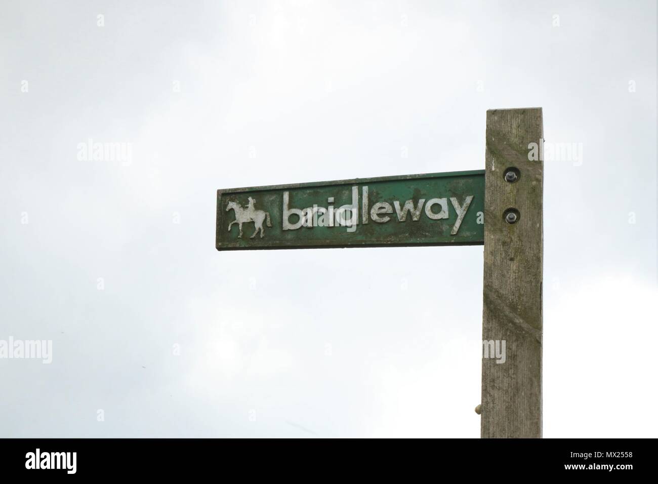 "Grüner Reitweg' Zeichen mit Bild von Pferd und Reiter in Oxfordshire, UK Stockfoto