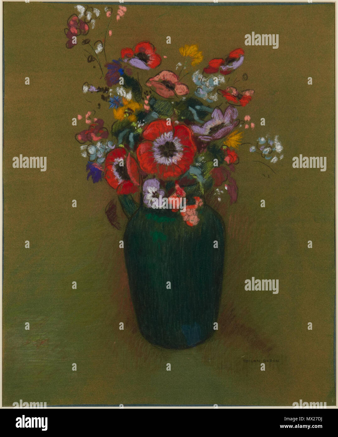 . Englisch: Odilon Redon, Französisch, 1840-1916 Vase mit Blumen, Ca. 1900-10 Pastell an Bord 46,2 x 38,7 cm. (18 1/4 x 15 1/4 in.) Rahmen: 66,6 × 56,3 × 4 cm (26 1/4 x 22 3/16 x 1 9/16 in.) Gabe von Edward R. Schaible, Klasse von 1934 x 1985-15. ca. 1900-10 11 1900, Redon, Odilon, Vase mit Blumen Stockfoto