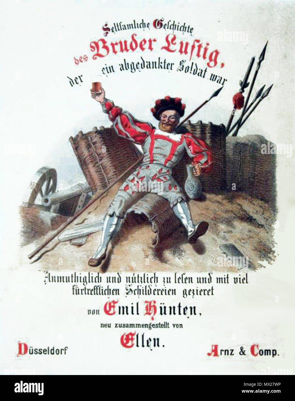 . Englisch: eltsamliche Geschichten des Bruder Lustig, ein abgedankter Soldat Krieg." Abbildung: die Abdeckung von Emil Hünten. Vom 6. Oktober 2013, 13:32:25. Emil Hünten (1827-1902) Beschreibung Deutsche Maler, Radierer, Lithograph und Verfasser der Stellungnahme Datum der Geburt / Tod 19. Januar 1827 1. Februar 1902 Ort der Geburt / Todes Paris Düsseldorf Standort Paris (-1849), Antwerpen (1849-1854), Düsseldorf (1854-1902) Kontrolle: Q 177950 VIAF: 32763691 ISNI: 0000 0001 1616 8578) ULAN: 500007488 LCCN: Nr. 2008187674 GND: 117050466 WorldCat 294 Bild-für-hünten Stockfoto