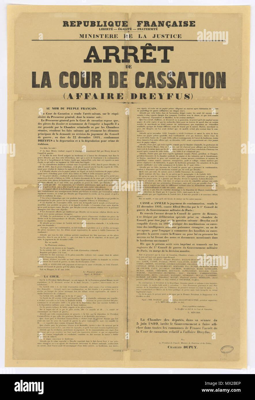 19 9 Fi 51 Arrêt de la Cour de Cassation dans l'Affaire Dreyfus Stockfoto