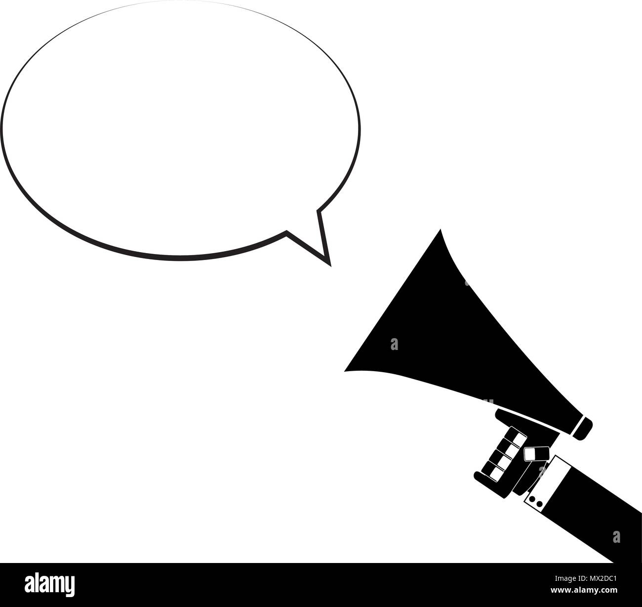 Ankündigung im Megaphon. Monochrome Sprechblase verkünden, Vektor Lautsprecher Nachricht bubble Abbildung Stock Vektor