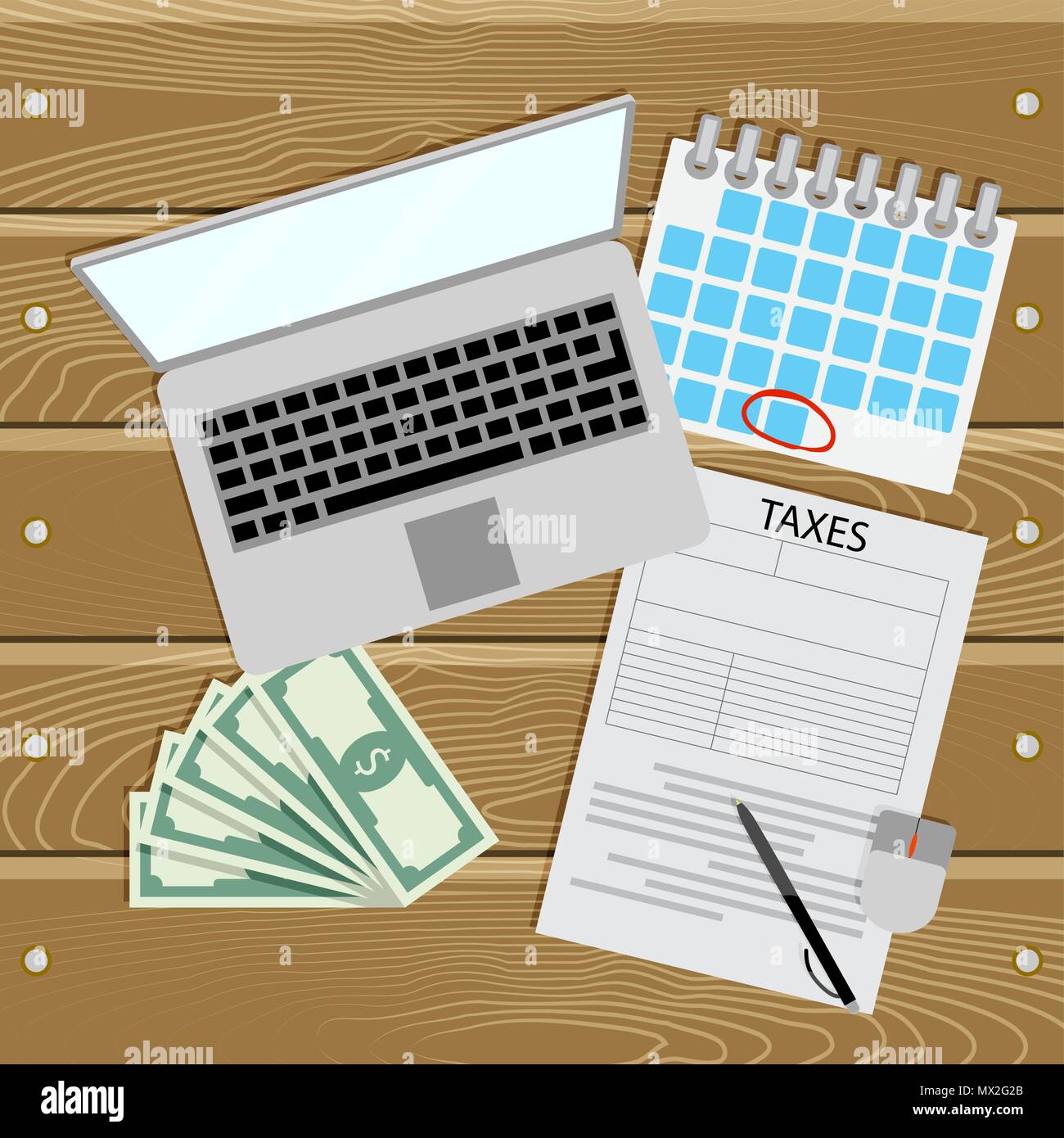 Steuern online. Tag für Steuern zahlen. Finanzen Zahlung auf Computer, Irs Electronic Service. Vector Illustration Stock Vektor